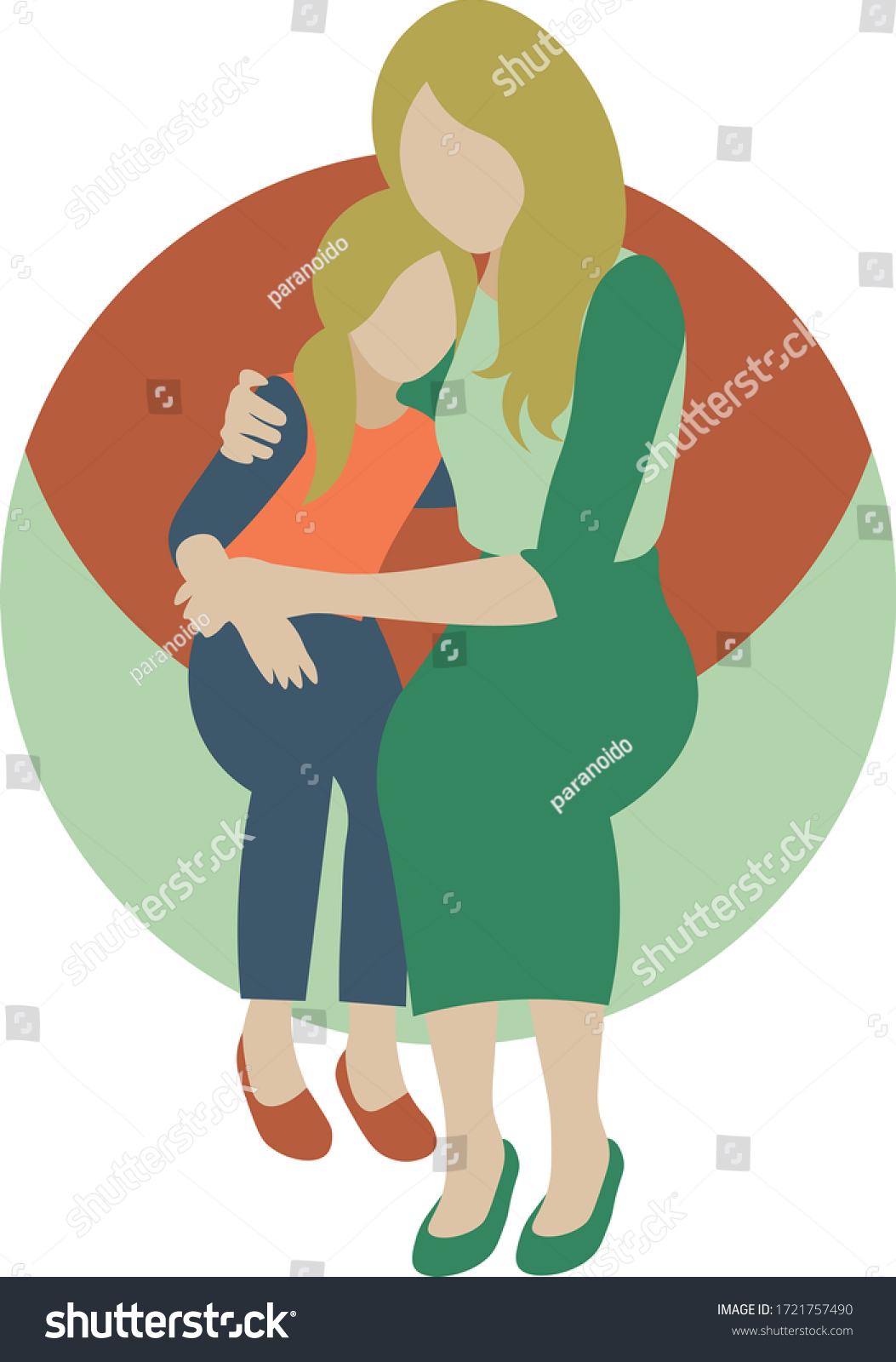 Cute Cartoon Illustration Mother Daughter Hugging Stock Vector Royalty Free 1721757490 7440