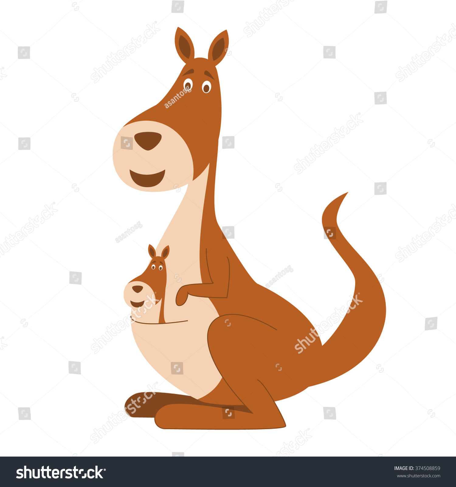 Cute Cartoon Kangaroo Vector Illustration - 374508859 : Shutterstock