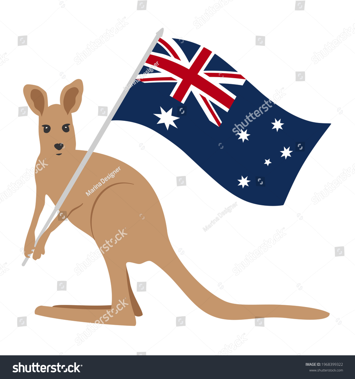 Cute Cartoon Kangaroo Australia Flag Composition เวกเตอรสตอก ปลอดคาลขสทธ