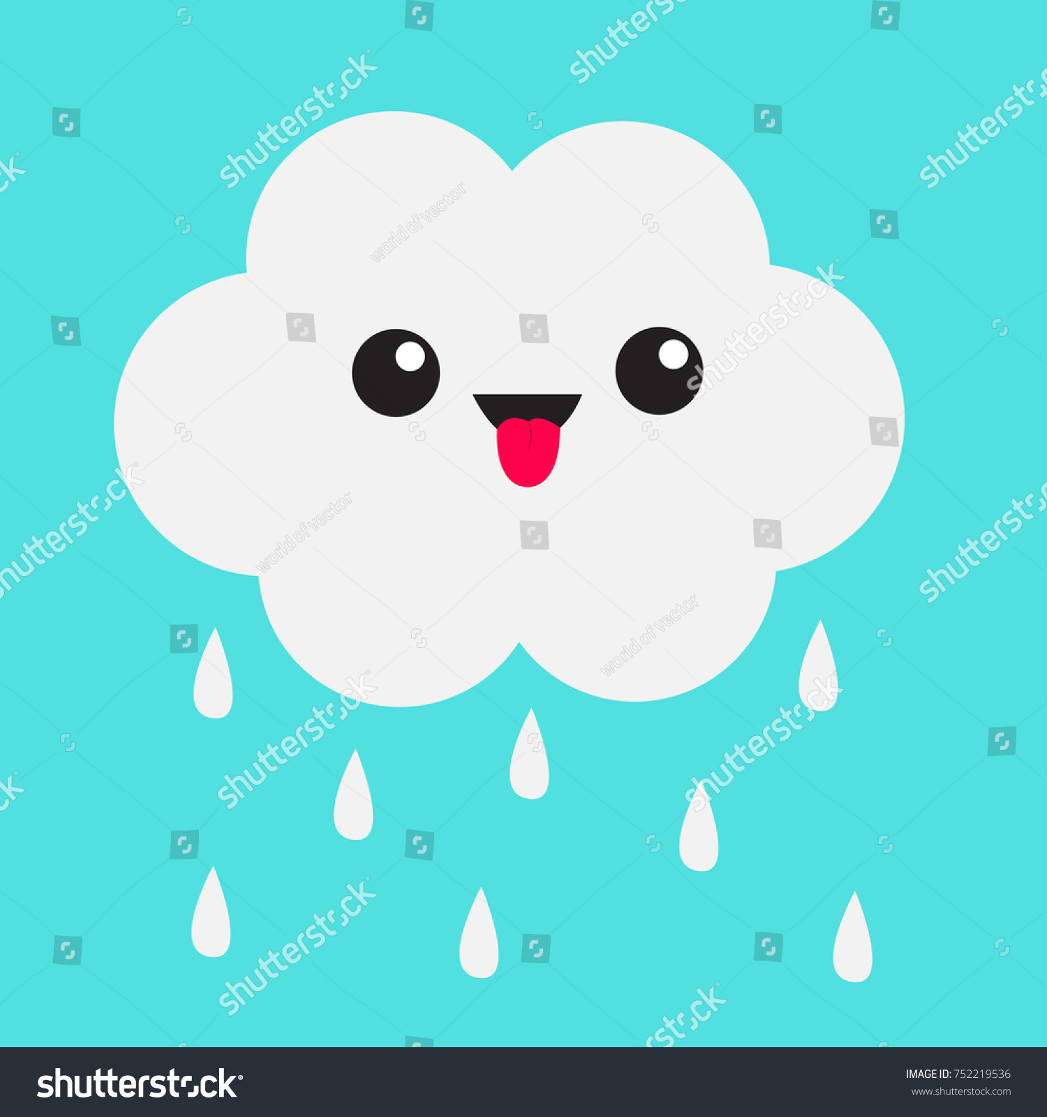 Cute Cartoon Kawaii Cloud Rain Drops Stock Vector (Royalty Free ...