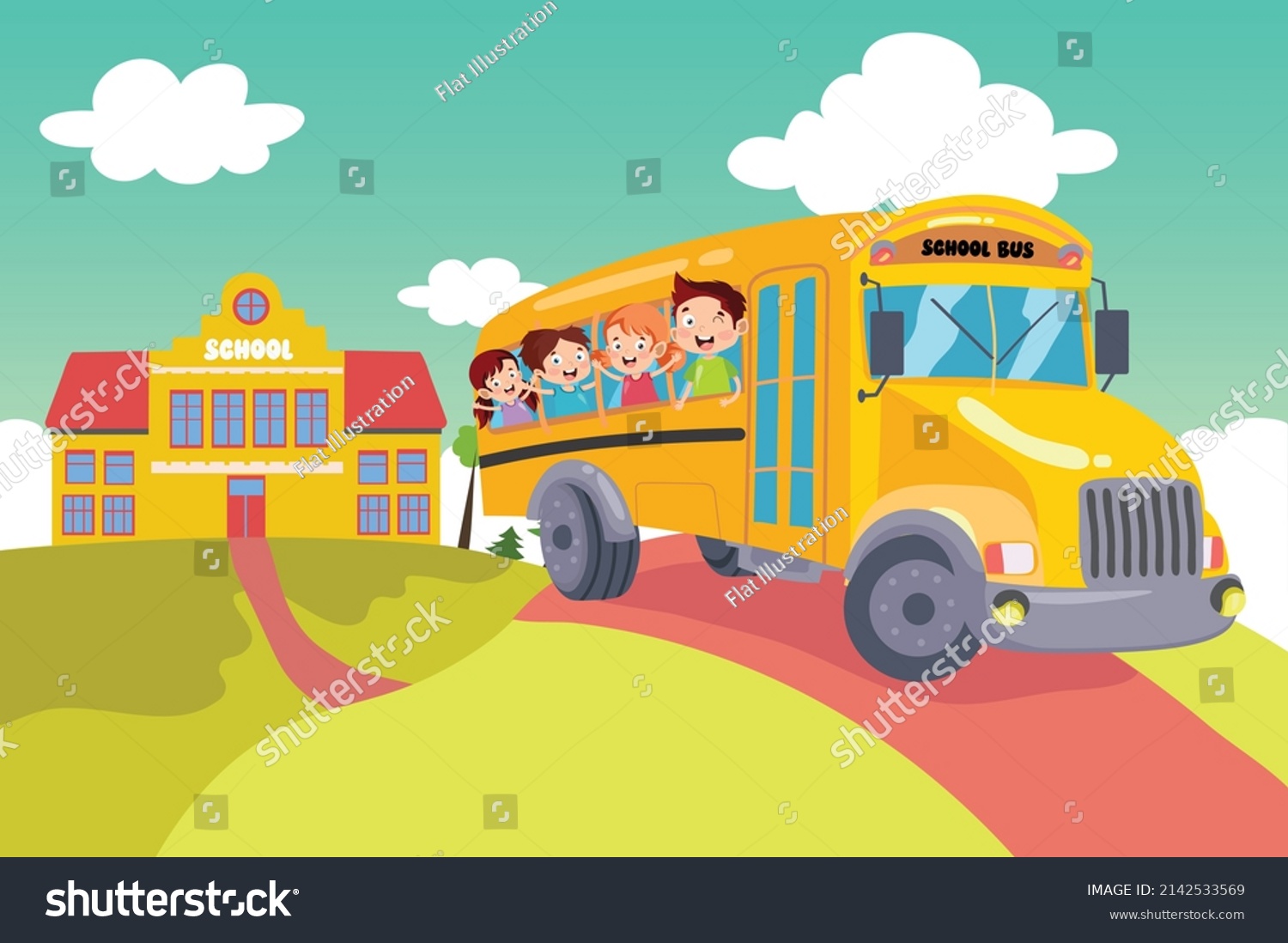 Cute Cartoon Kids Returning Home On Stock Vector (Royalty Free ...