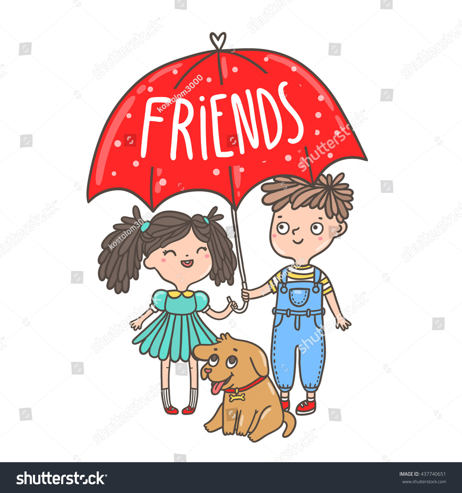 Download Cute Cartoon Kids Umbrella Puppy Friends Stock Vector ...