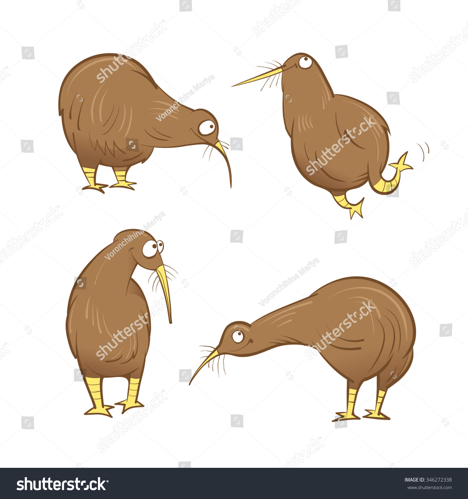 Cartoon Kiwi Birds Set Vector Stock Vector (Royalty