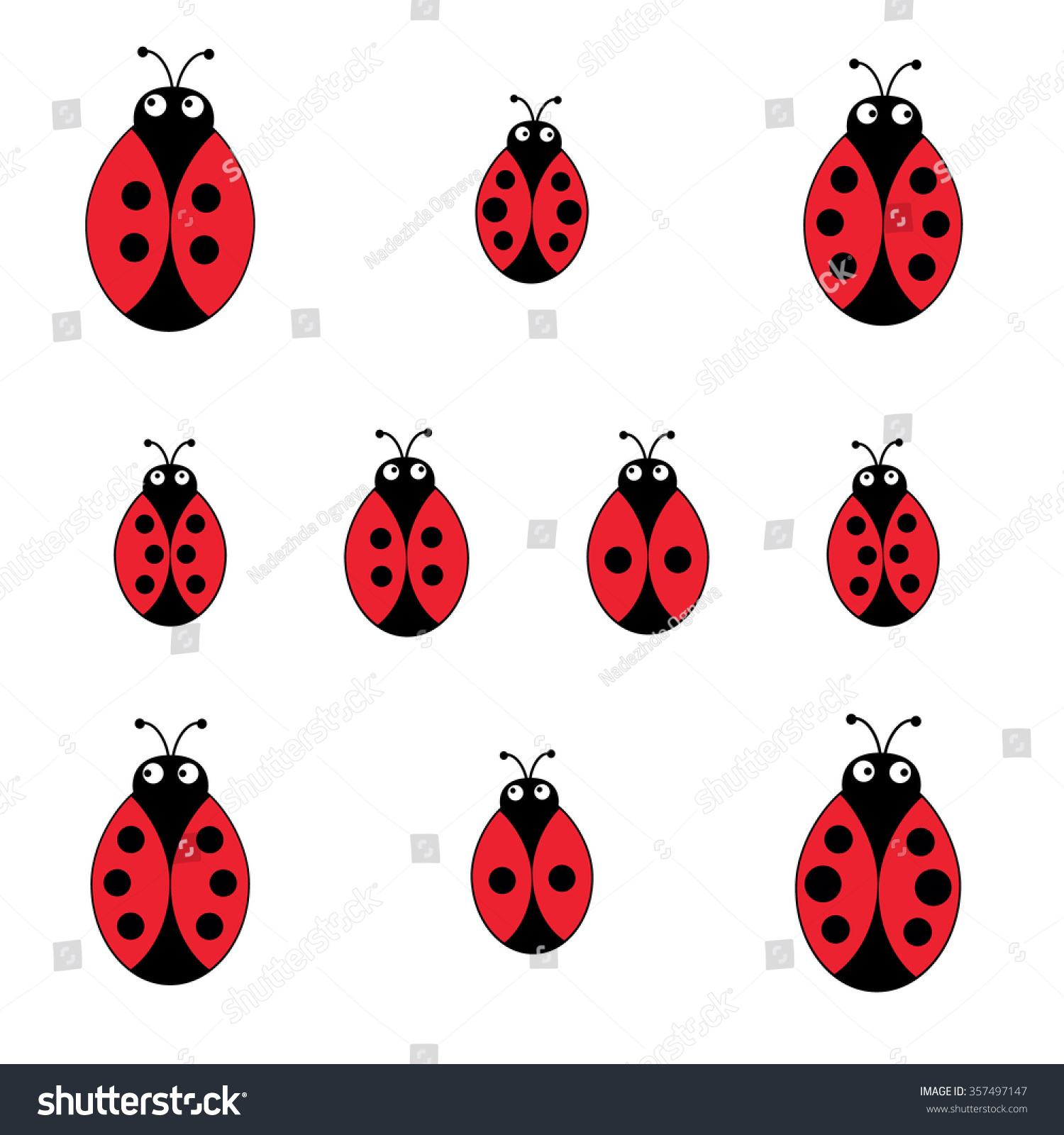 Cute Cartoon Ladybirds Set Red Ladybug Stock Vector 357497147 ...