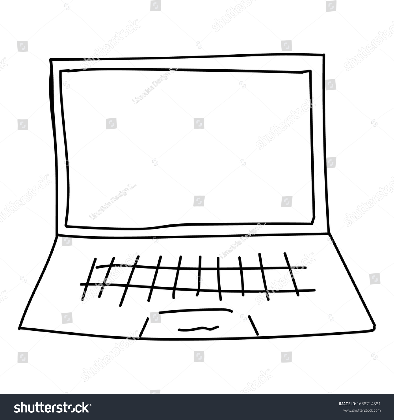 Cute Cartoon Lineart Laptop Working Home Stock Vector (Royalty Free