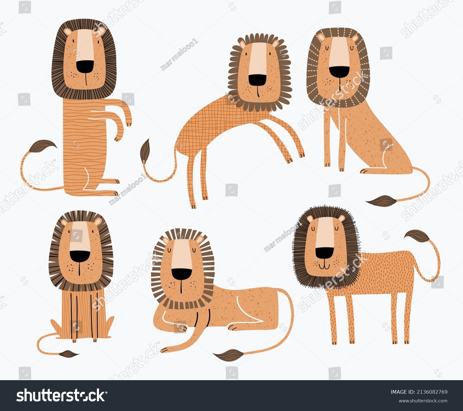 Cute Cartoon Lion Illustration Set Sitting Stock Vector (Royalty Free ...