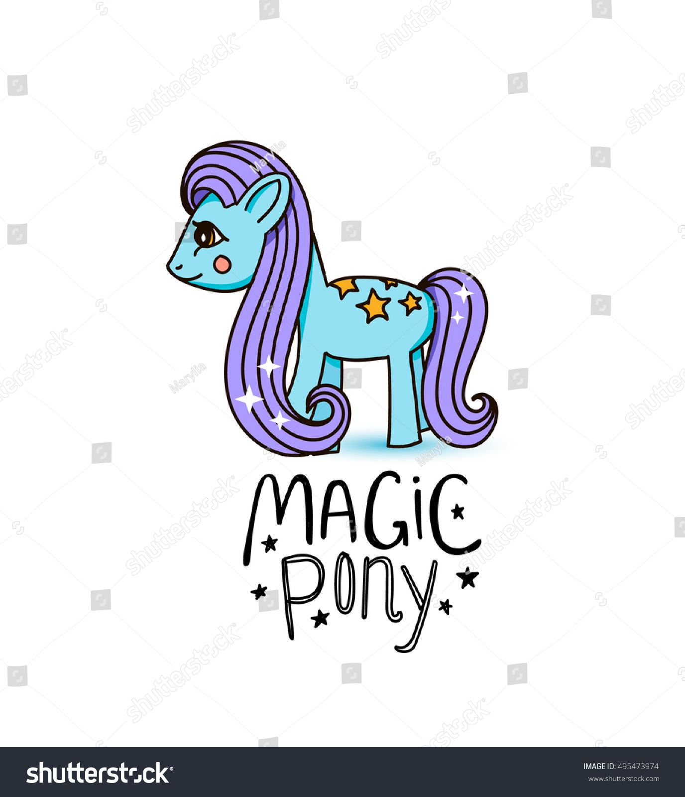 SVG of Cute cartoon little blue horse with lilac hair, beautiful magic pony princess character, vector kids illustration isolated on white. My little pony svg