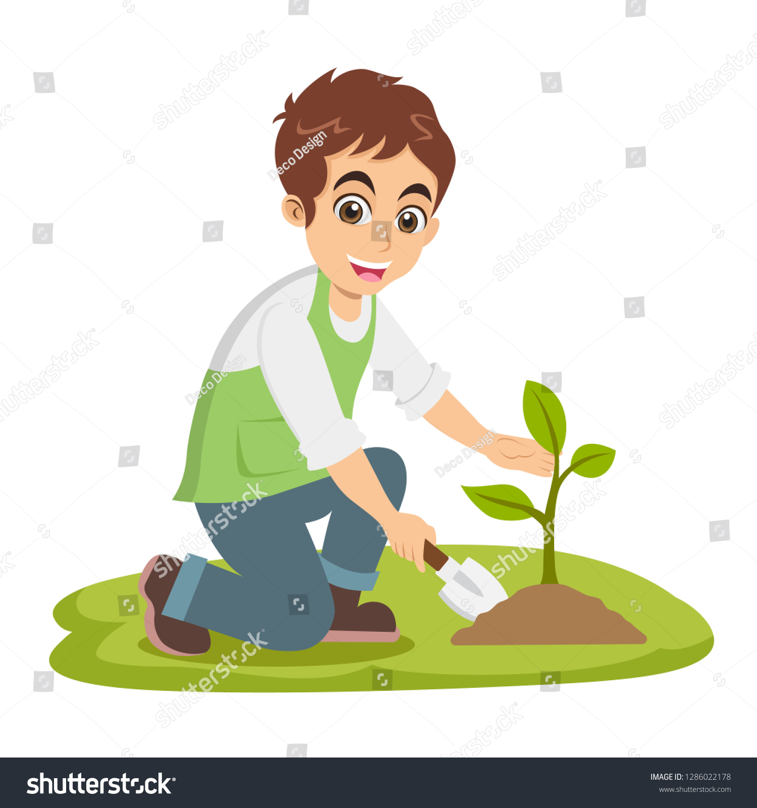 Cute Cartoon Little Boy Plant Tree Stock Vector (Royalty Free) 1286022178