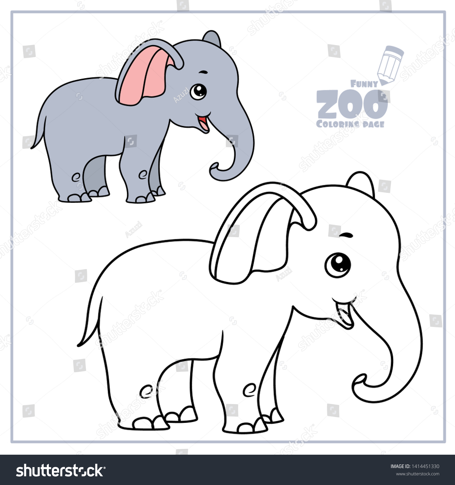 Cute Cartoon Little Elephant Color Outlined Stock Vector Royalty ...