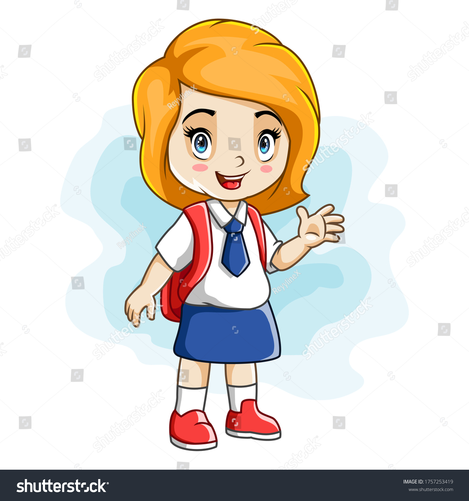 Cute Cartoon Little Girl Wearing School Stock Vector (Royalty Free ...