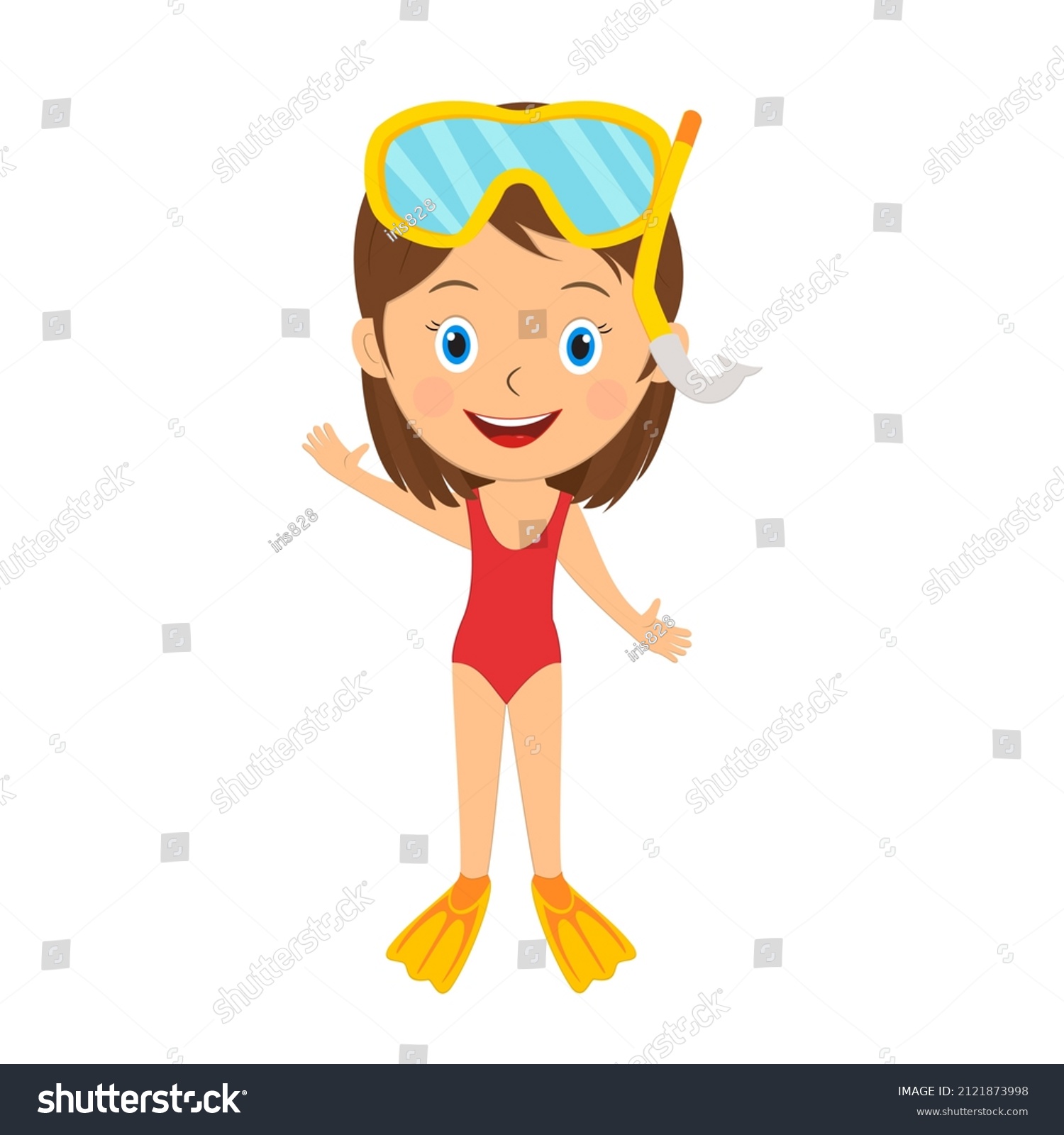 Cute Cartoon Little Girl Snorkeling Gear Stock Vector (Royalty Free ...