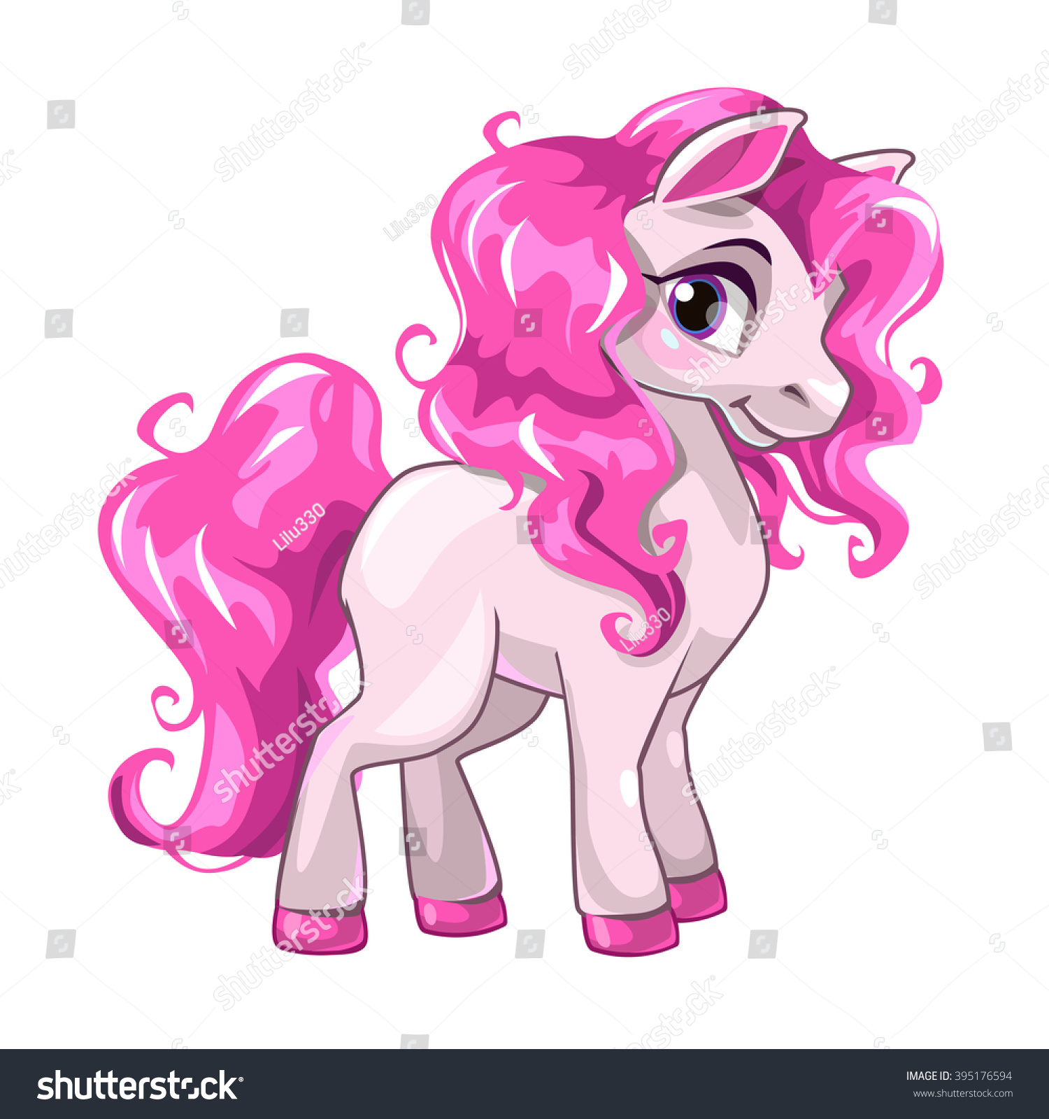 SVG of Cute cartoon little white baby horse with pink hair, vector illustration isolated on white, my little pony princess illustration svg