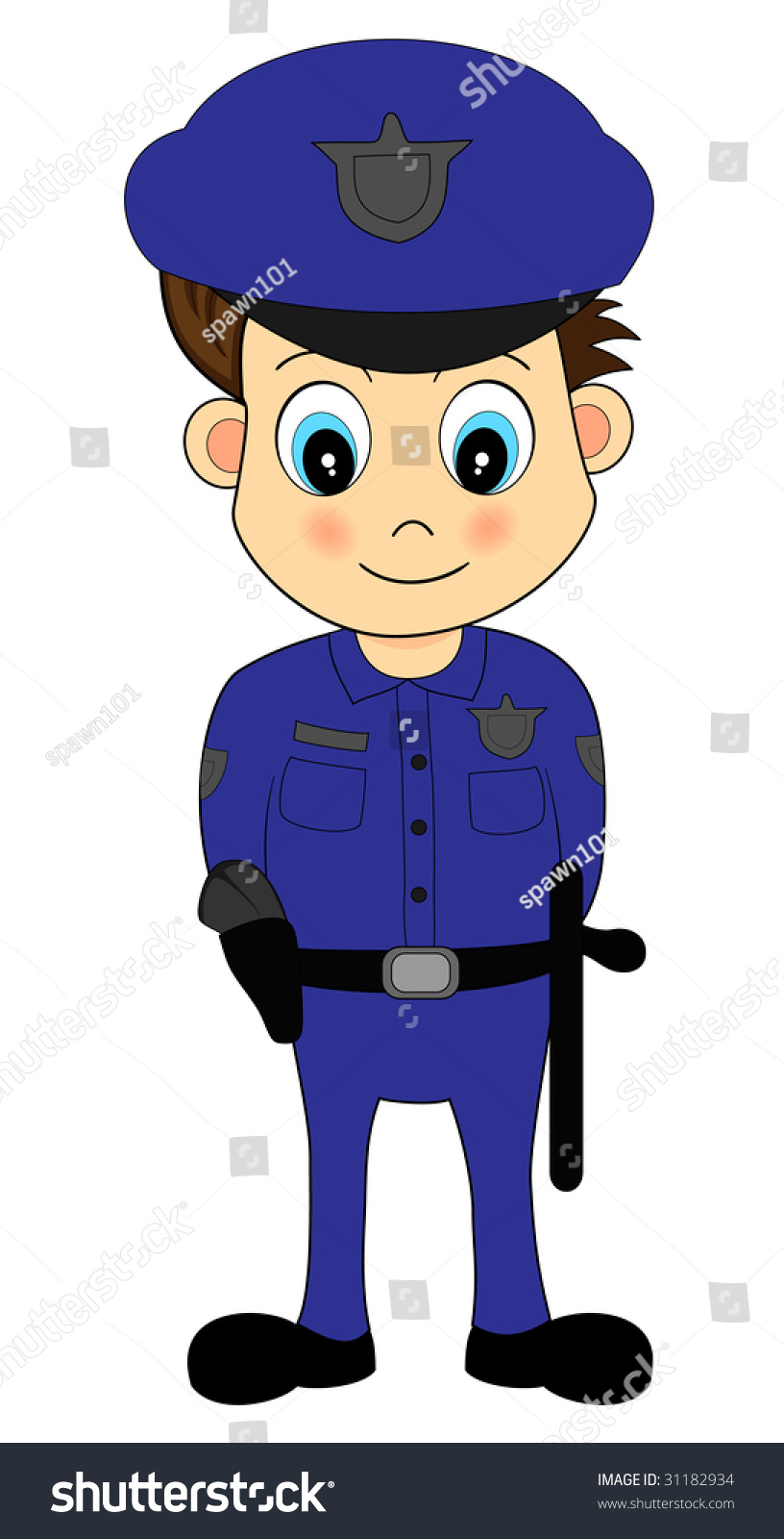 Cute Cartoon Male Police Officer Blue Stock Vector 31182934 - Shutterstock