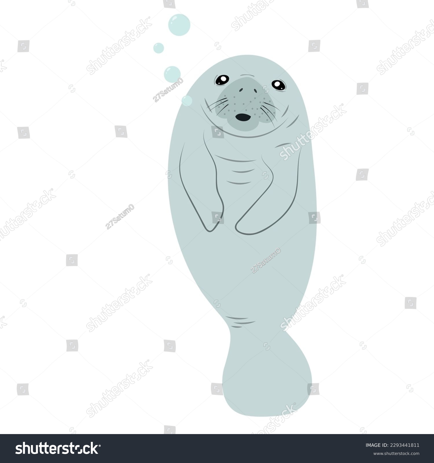 SVG of Cute cartoon manatee isolated on white background. Hand drawn vector illustration of Sea cow.  svg
