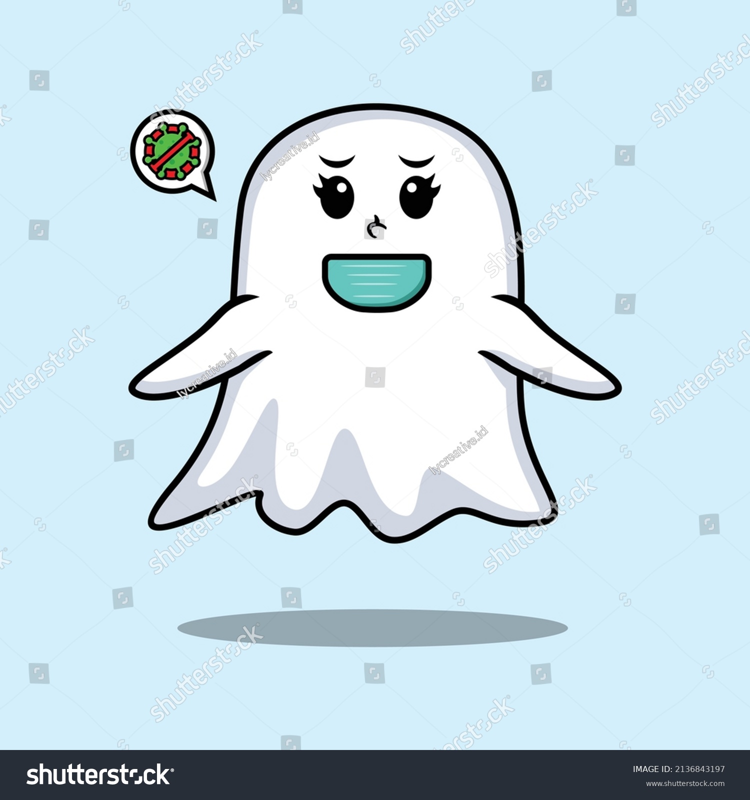 Cute Cartoon Mascot Illustration Ghost Using Stock Vector (Royalty Free ...