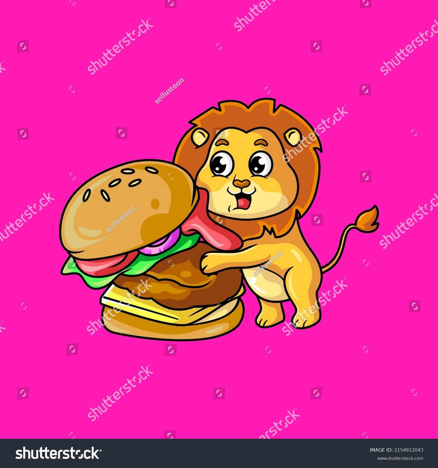 Cute Cartoon Mascot Lion Burger Vector Stock Vector (Royalty Free ...