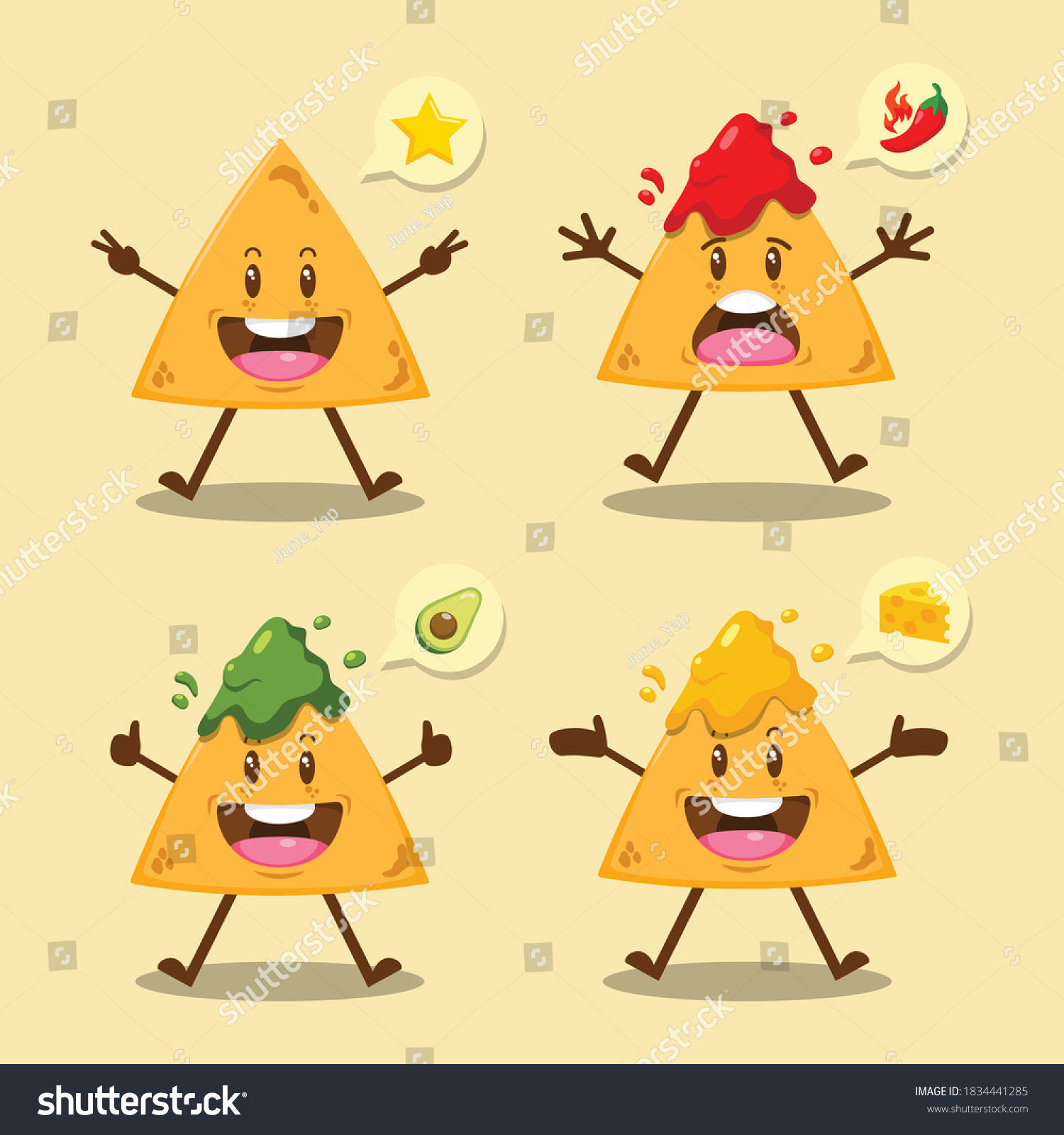 SVG of cute cartoon nachos characters with sauce set  svg