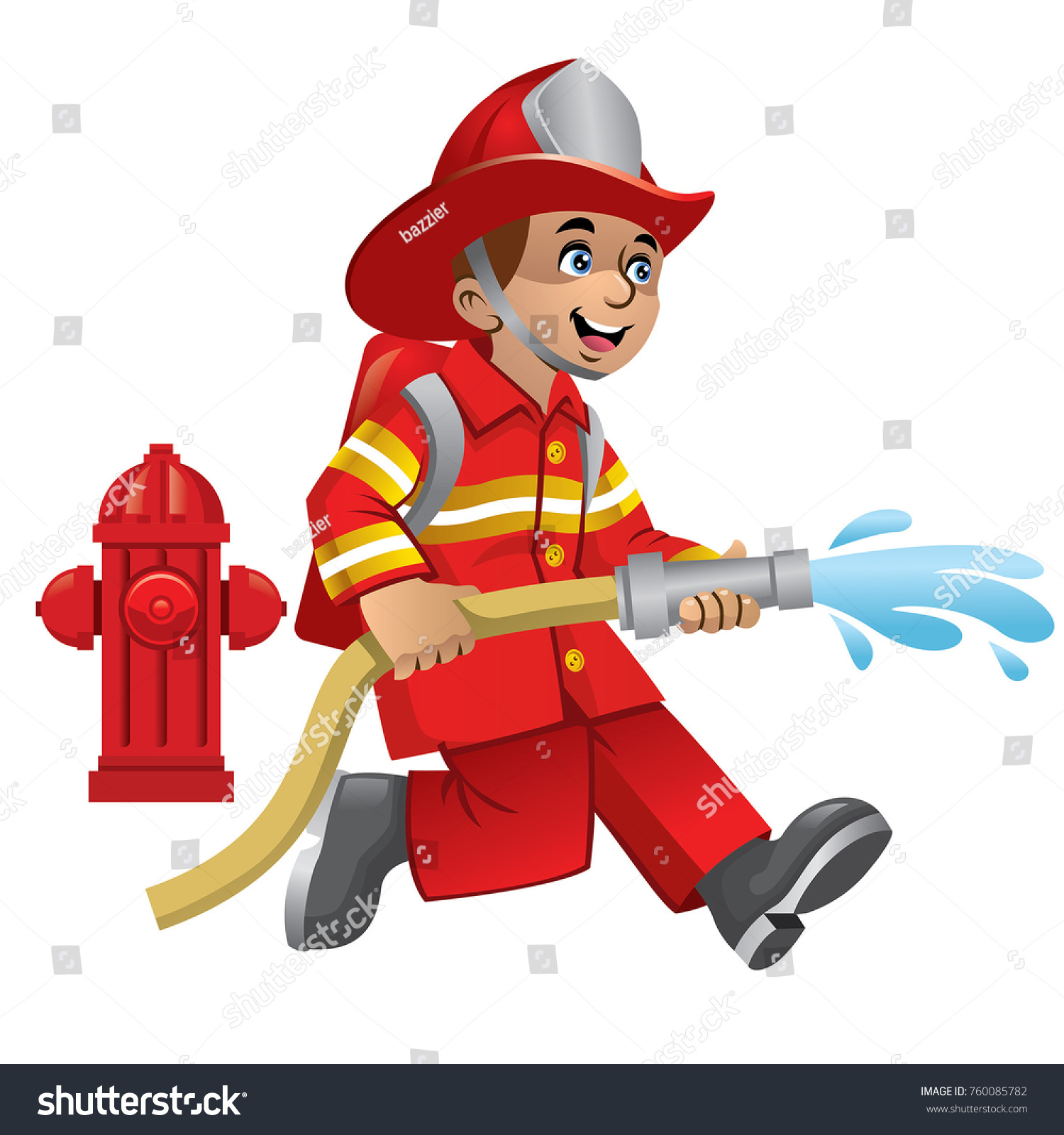 Cute Cartoon Firefighter Stock Vector (Royalty Free) 760085782 ...