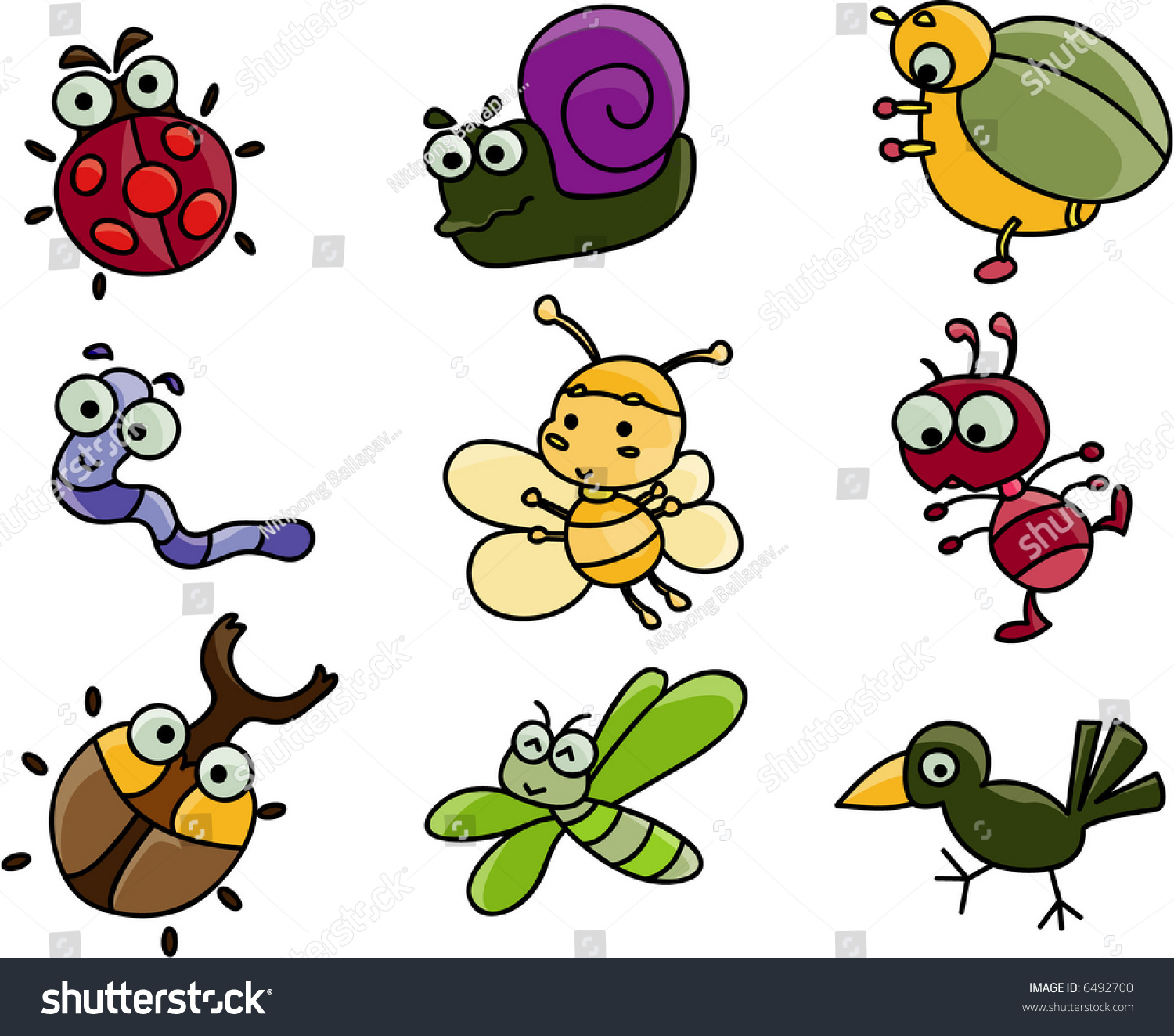 Cute Cartoon Many Bugs Stock Vector 6492700 - Shutterstock