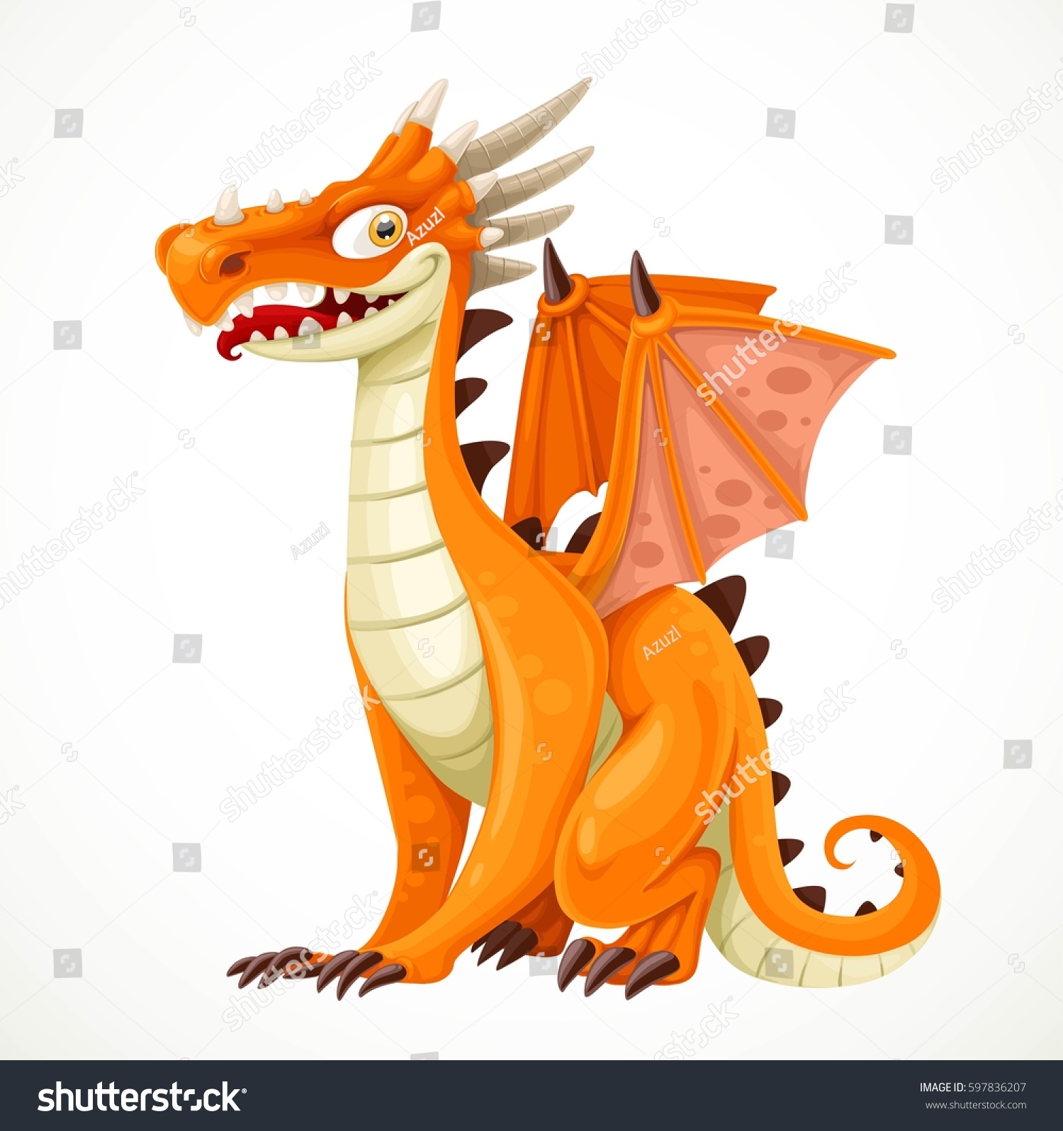 Cute Cartoon Orange Dragon Isolated On Stock Vector (Royalty Free ...