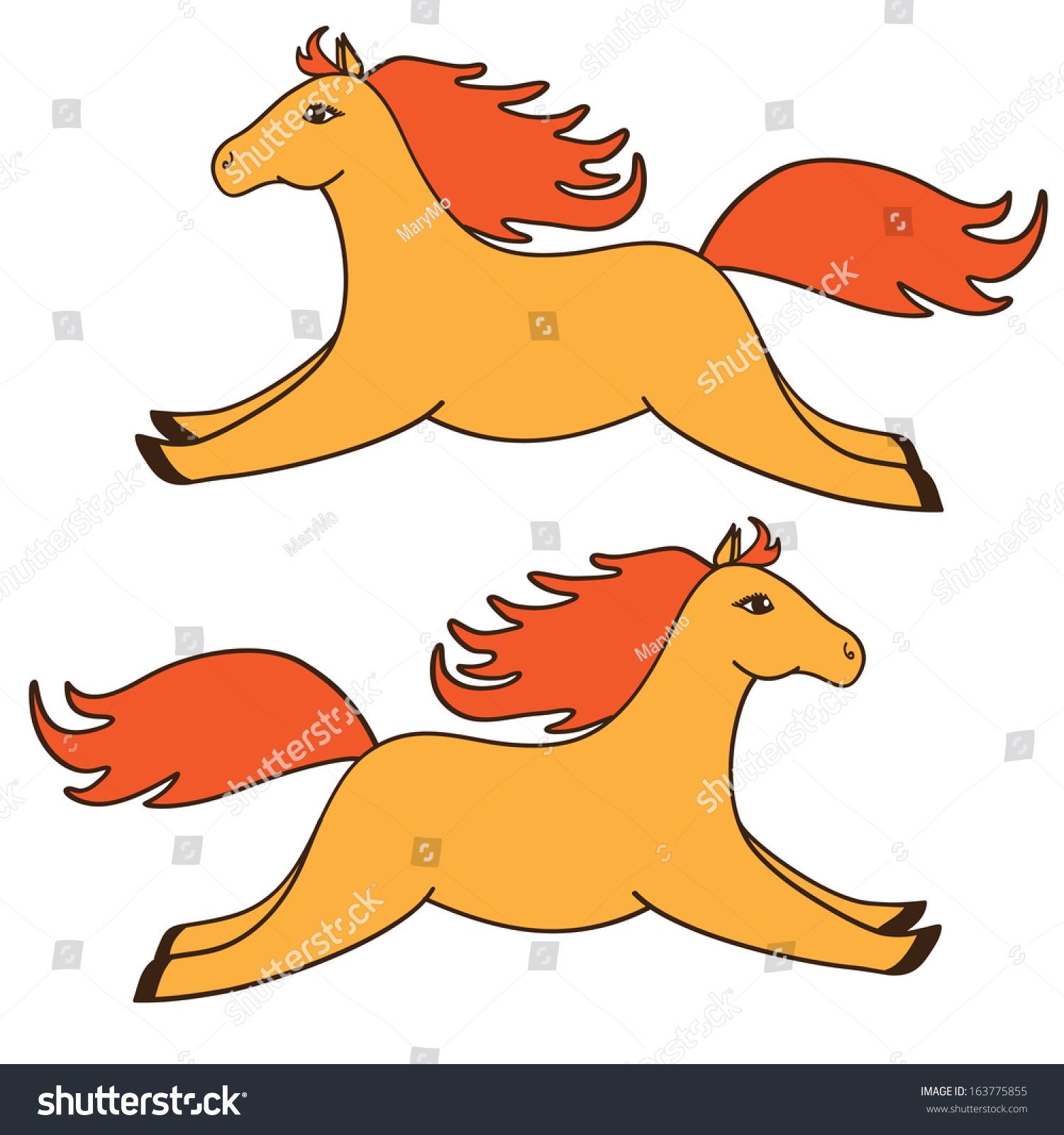 Cute Cartoon Orange Horses. Symbol Of New Year 2014. Vector Picture ...