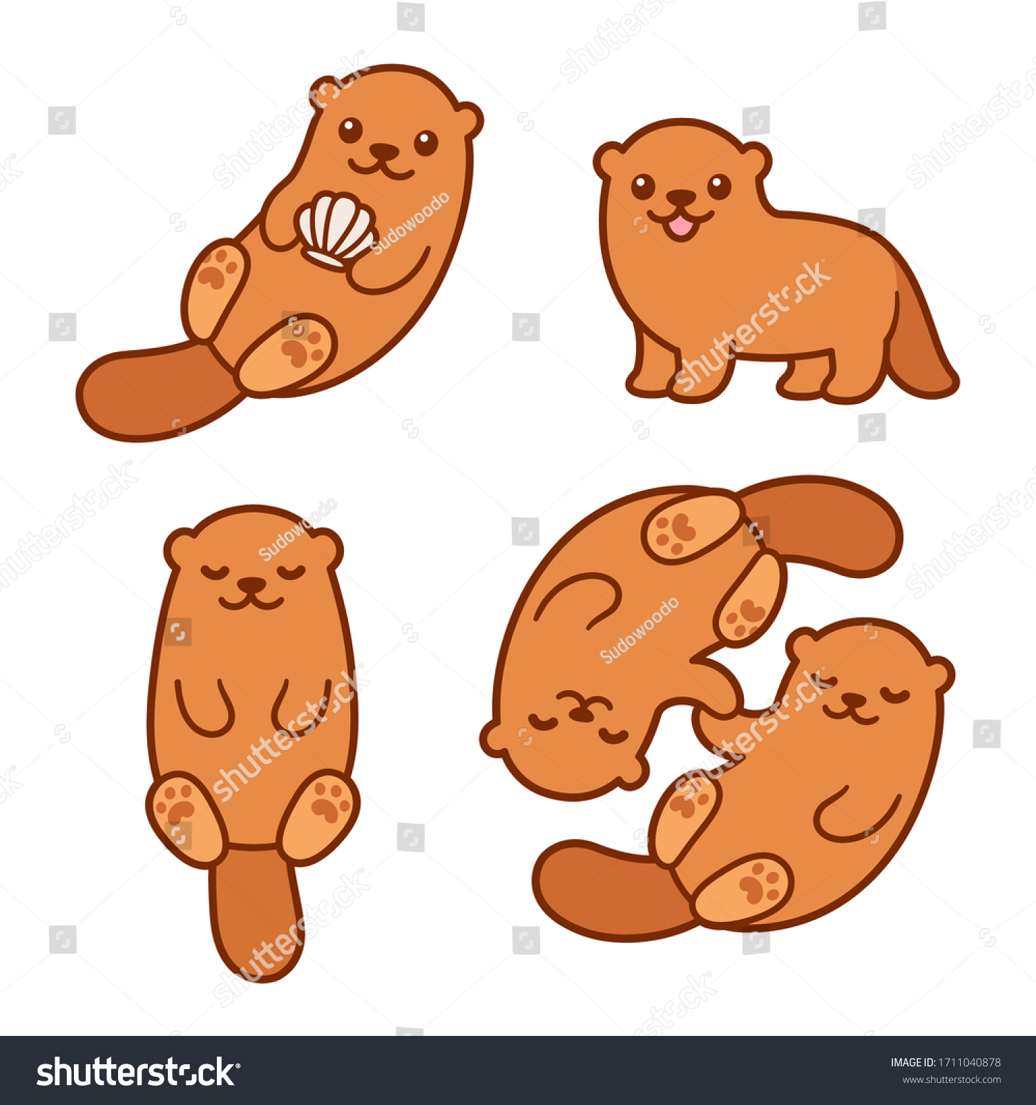 Cute Cartoon Otter Drawing Set Kawaii Stock Vector Royalty Free 1711040878 Shutterstock