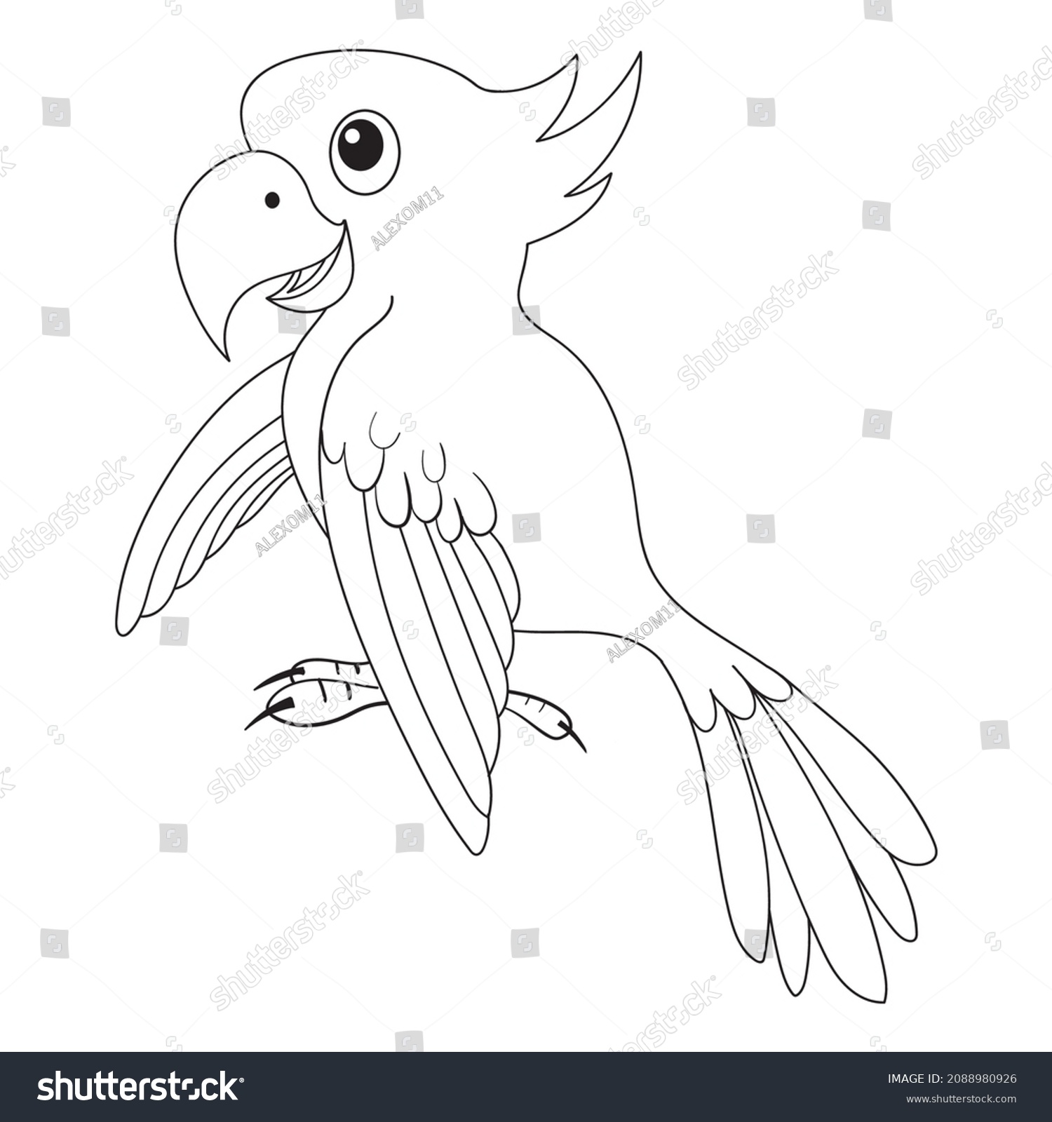 Cute Cartoon Outline Parrot On White Stock Vector (Royalty Free) 2088980926