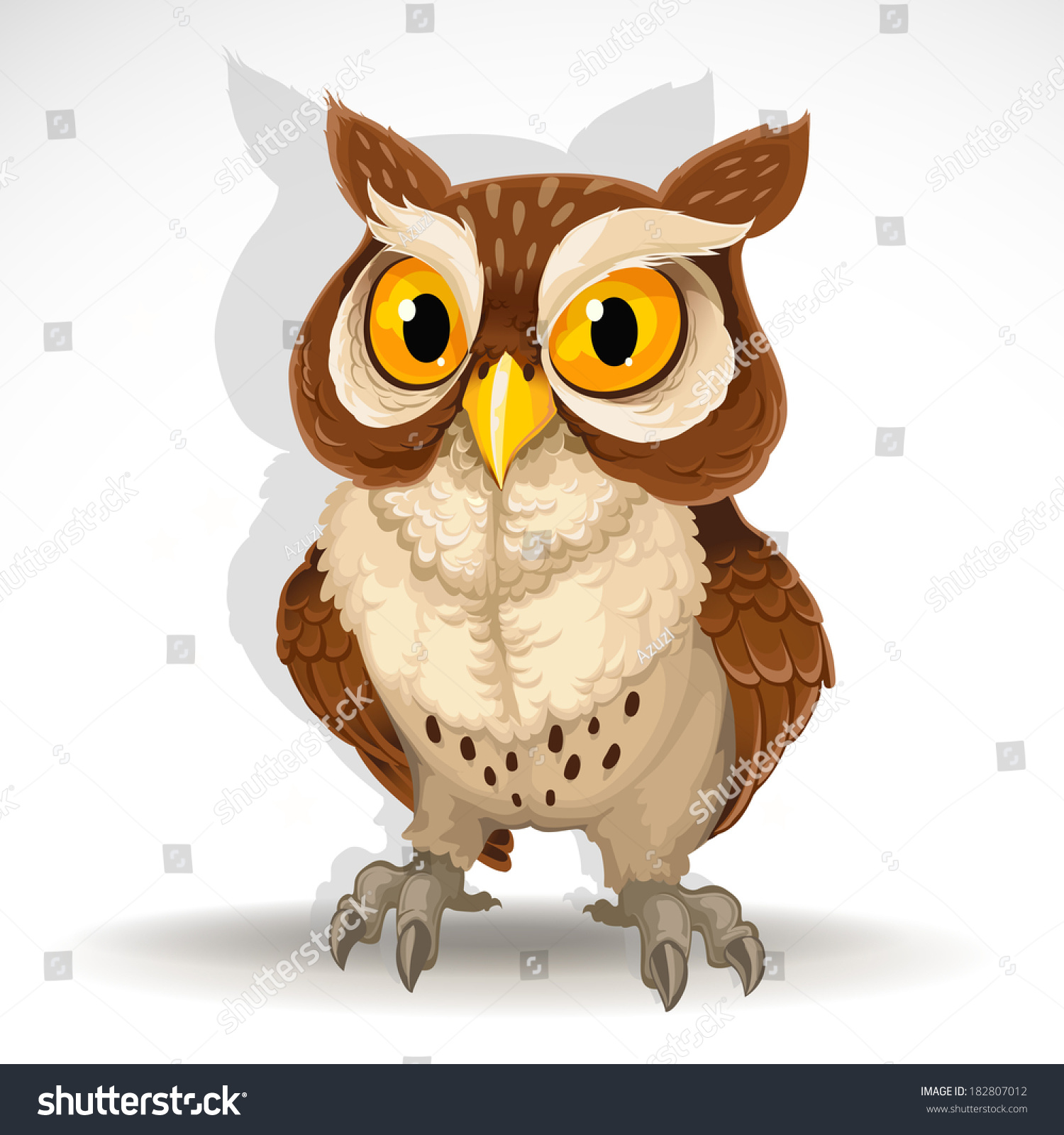 Cute Cartoon Owl Isolated On White Stock Vector 182807012 - Shutterstock