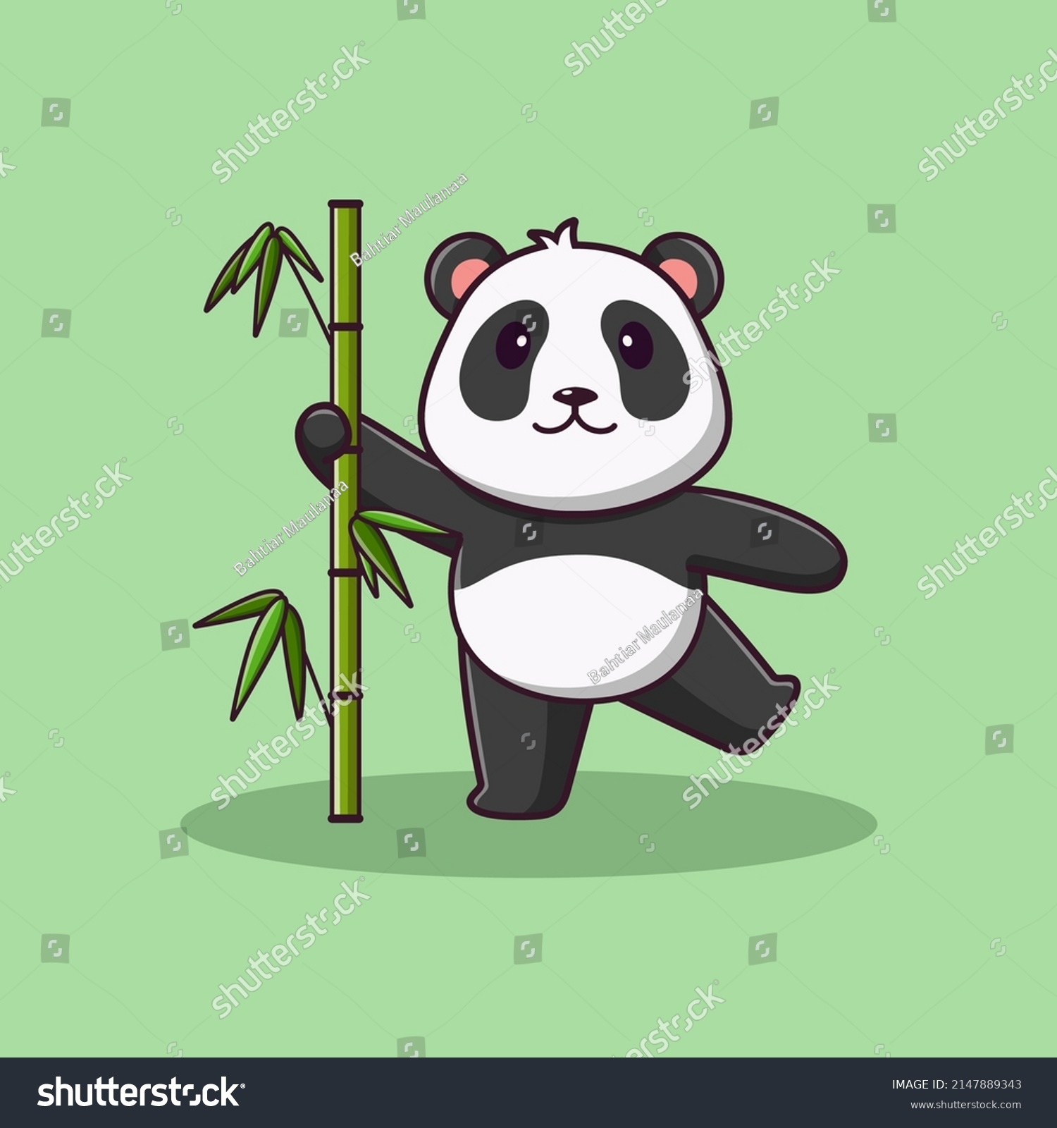 Cute Cartoon Panda Holding Bamboo Vector Stock Vector (Royalty Free