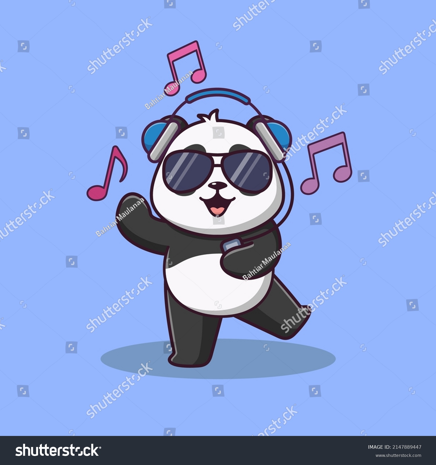 Cute Cartoon Panda Listening Music Vector Stock Vector (Royalty Free ...