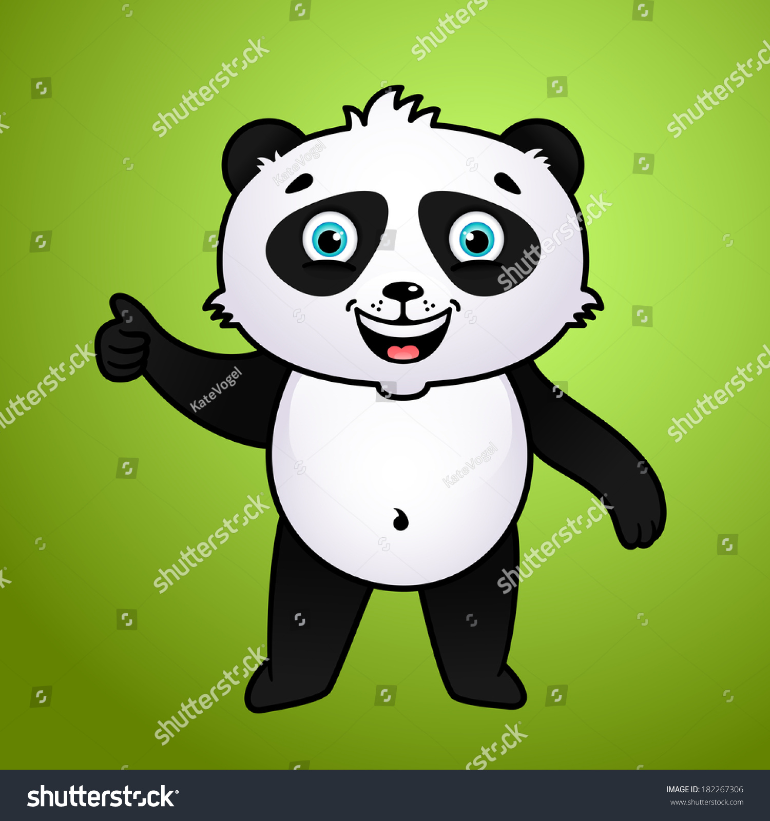 Cute Cartoon Panda On Green Background Stock Vector 182267306 ...