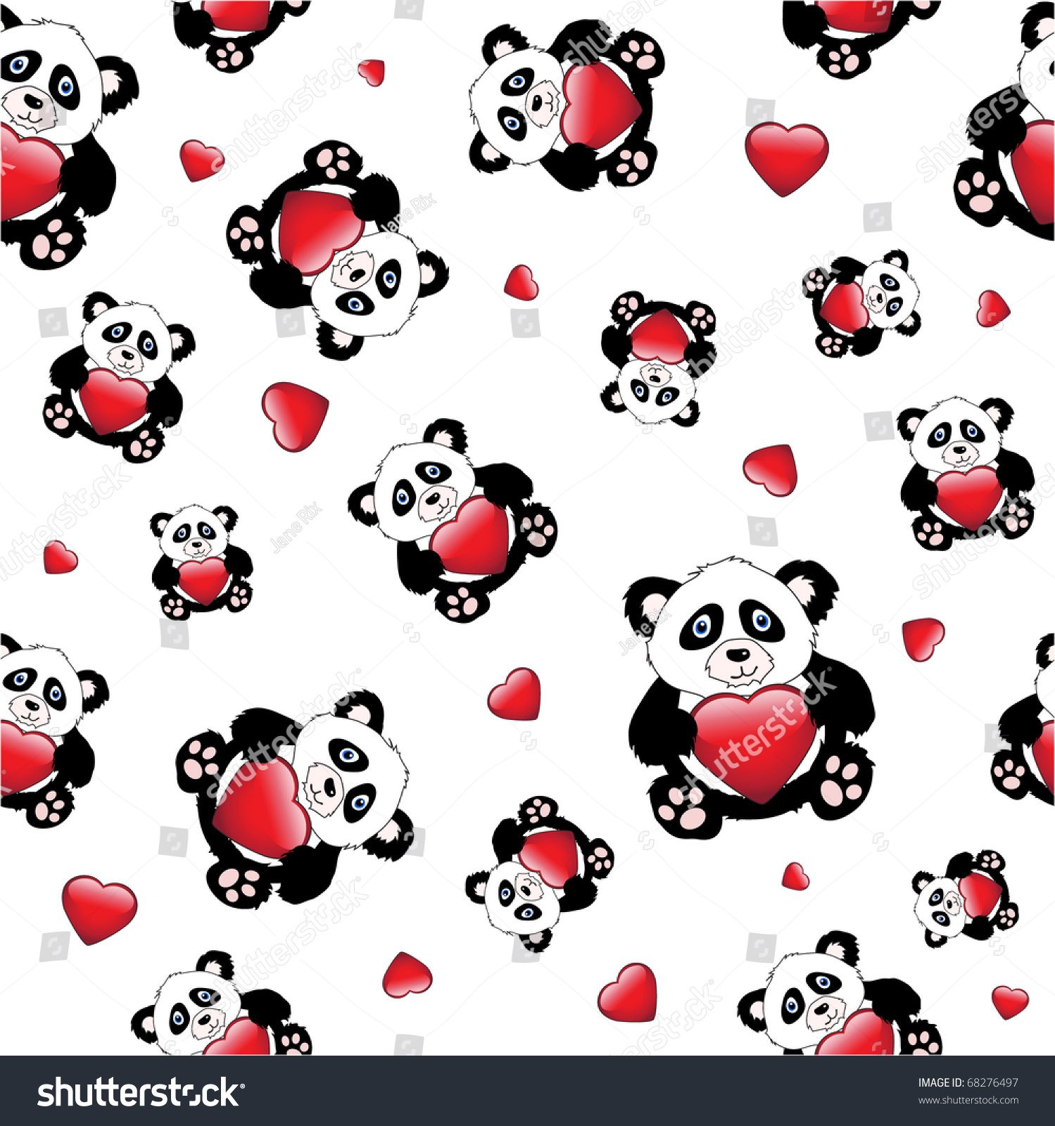 Cute Cartoon Pandas Holding Glossy Hearts Stock Vector Royalty Free