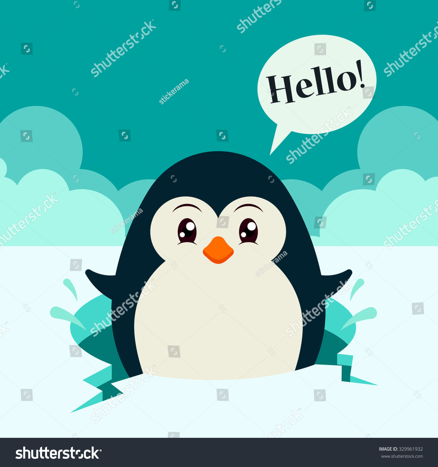 Cute Cartoon Penguin Saying Hello Colorful Stock Vector 329961932 ...