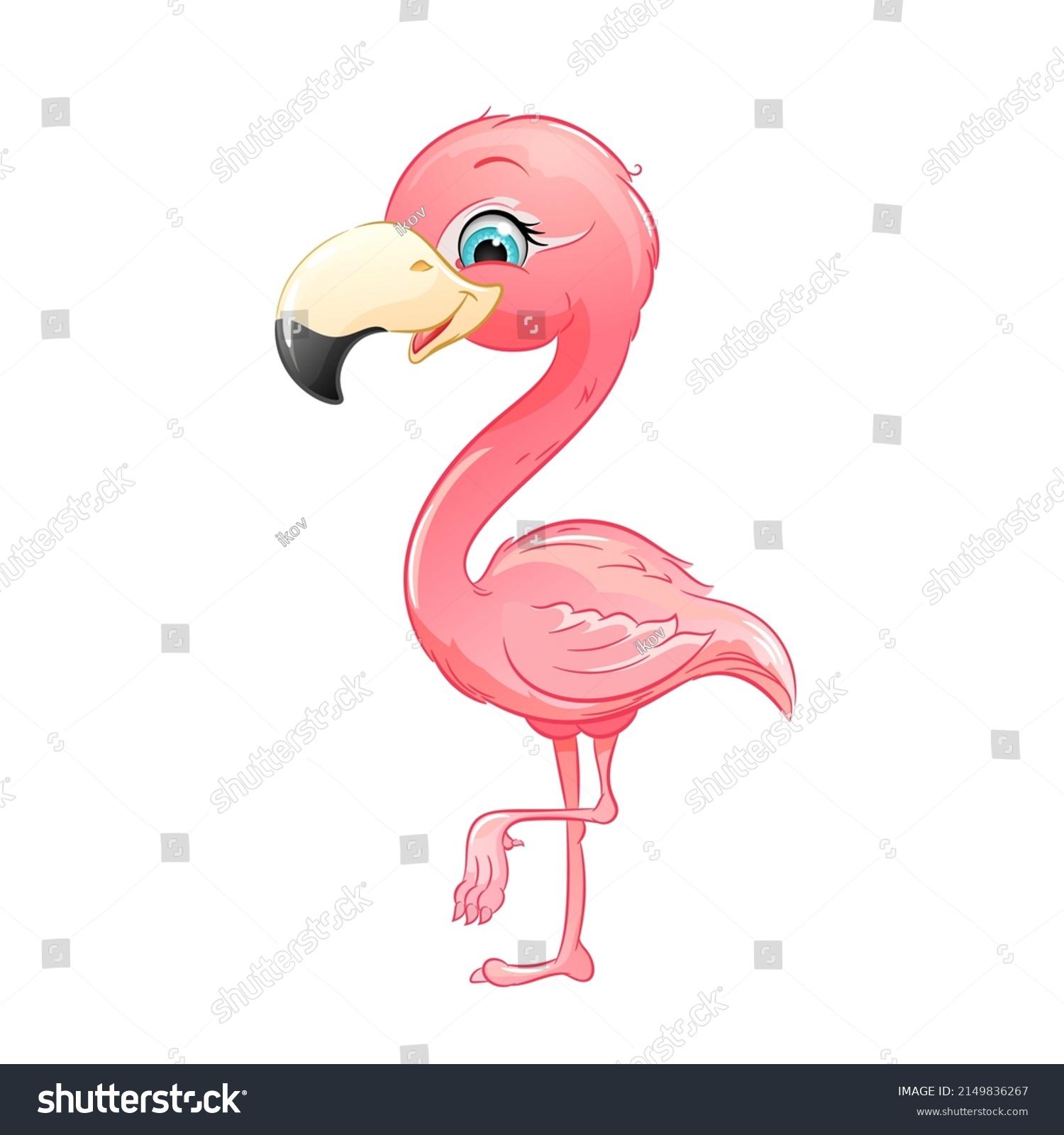 Cute Cartoon Pink Flamingo Vector Illustration Stock Vector Royalty Free 2149836267 Shutterstock 4212