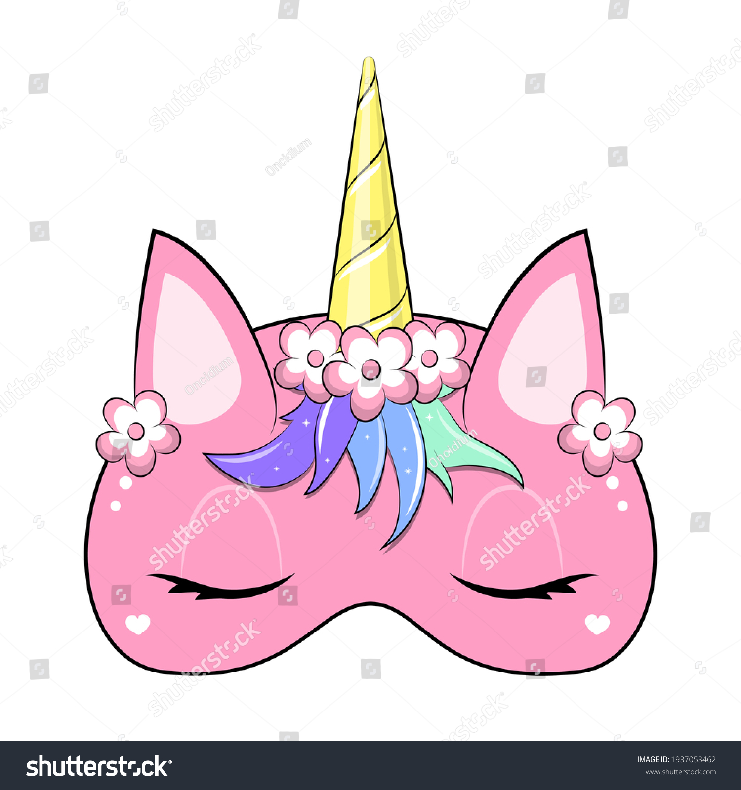 cute cartoon pink unicorn mask vector stock vector royalty free 1937053462 shutterstock