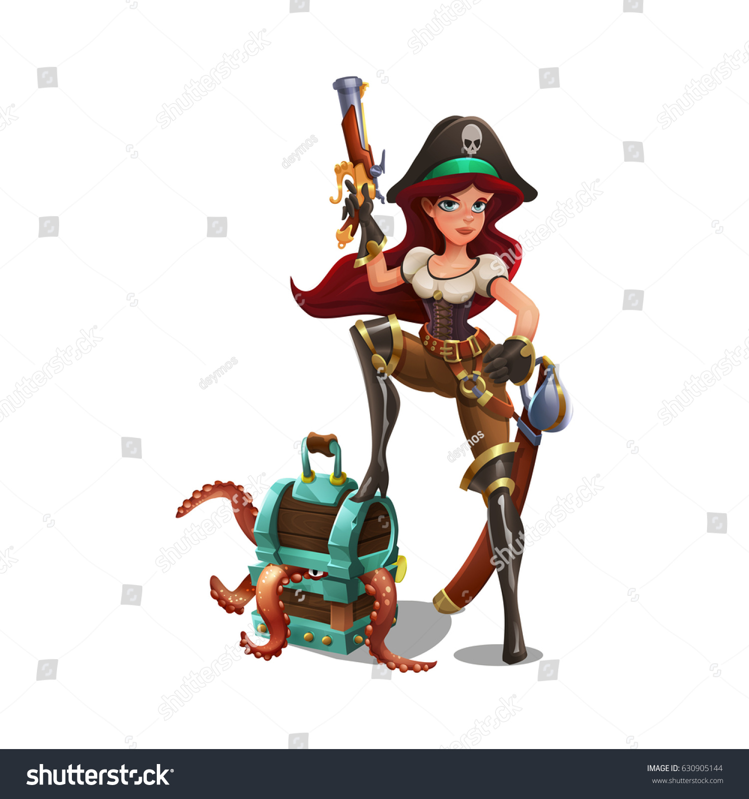 Cute Cartoon Pirate Girl Treasure Chest Stock Vektorgrafik Lizenzfrei 630905144 Shutterstock