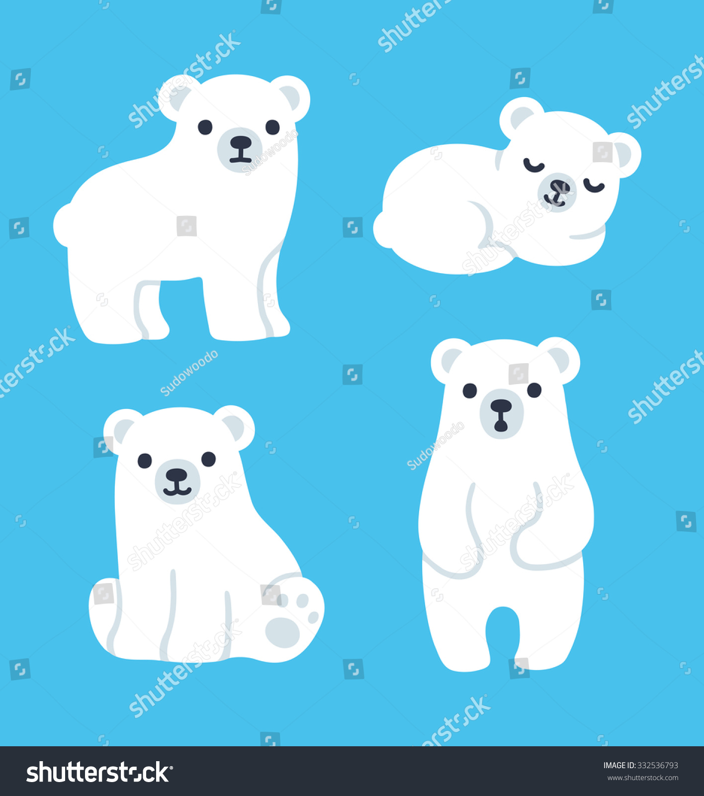 Cute Cartoon Polar Bear Cubs Collection Stock Vector (Royalty Free