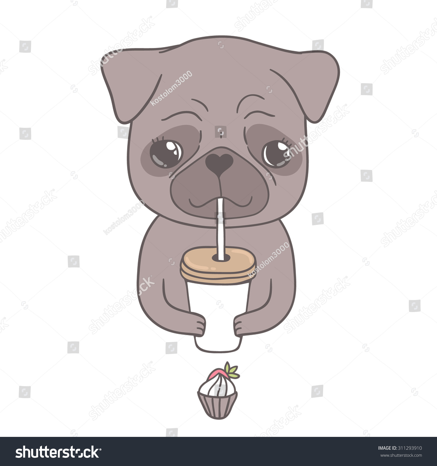 Cartoon Pug Dogs Drinks Mug Cup Kitchen Birthday Office Fun Gift #15790 