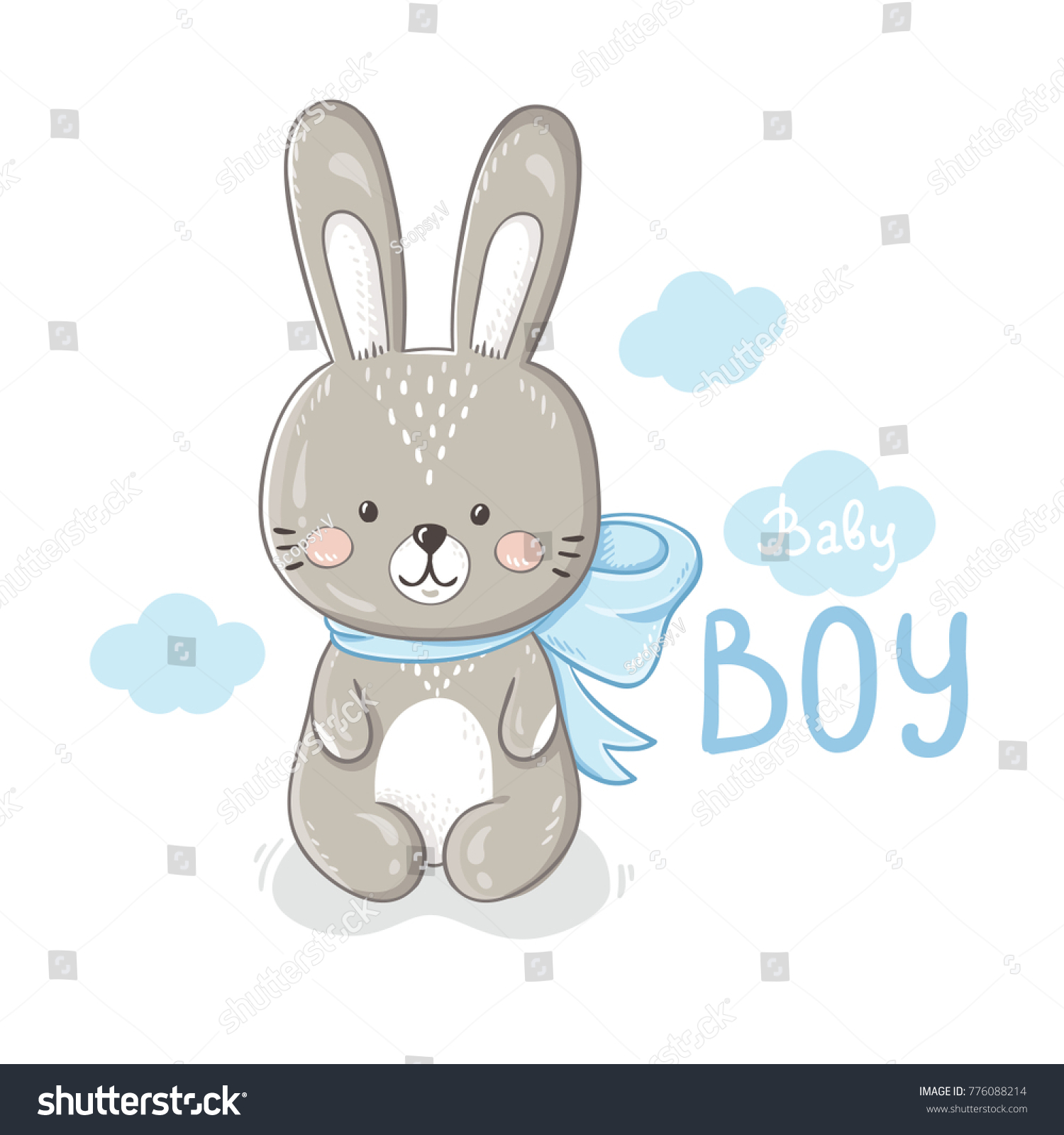 Cute Cartoon Rabbit Baby Boy Blue Stock 