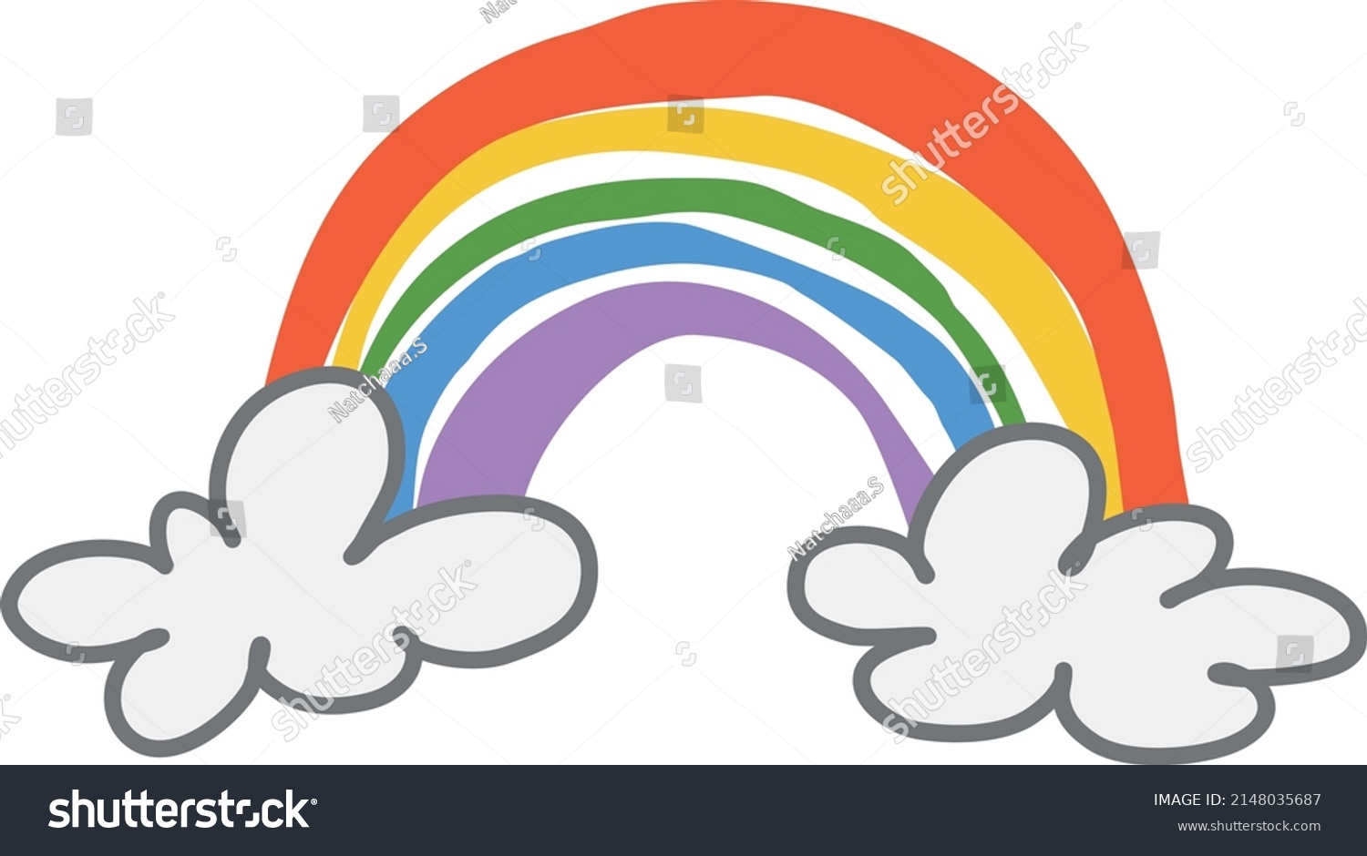 Cute Cartoon Rainbow Two Clouds Vector Stock Vector (Royalty Free ...