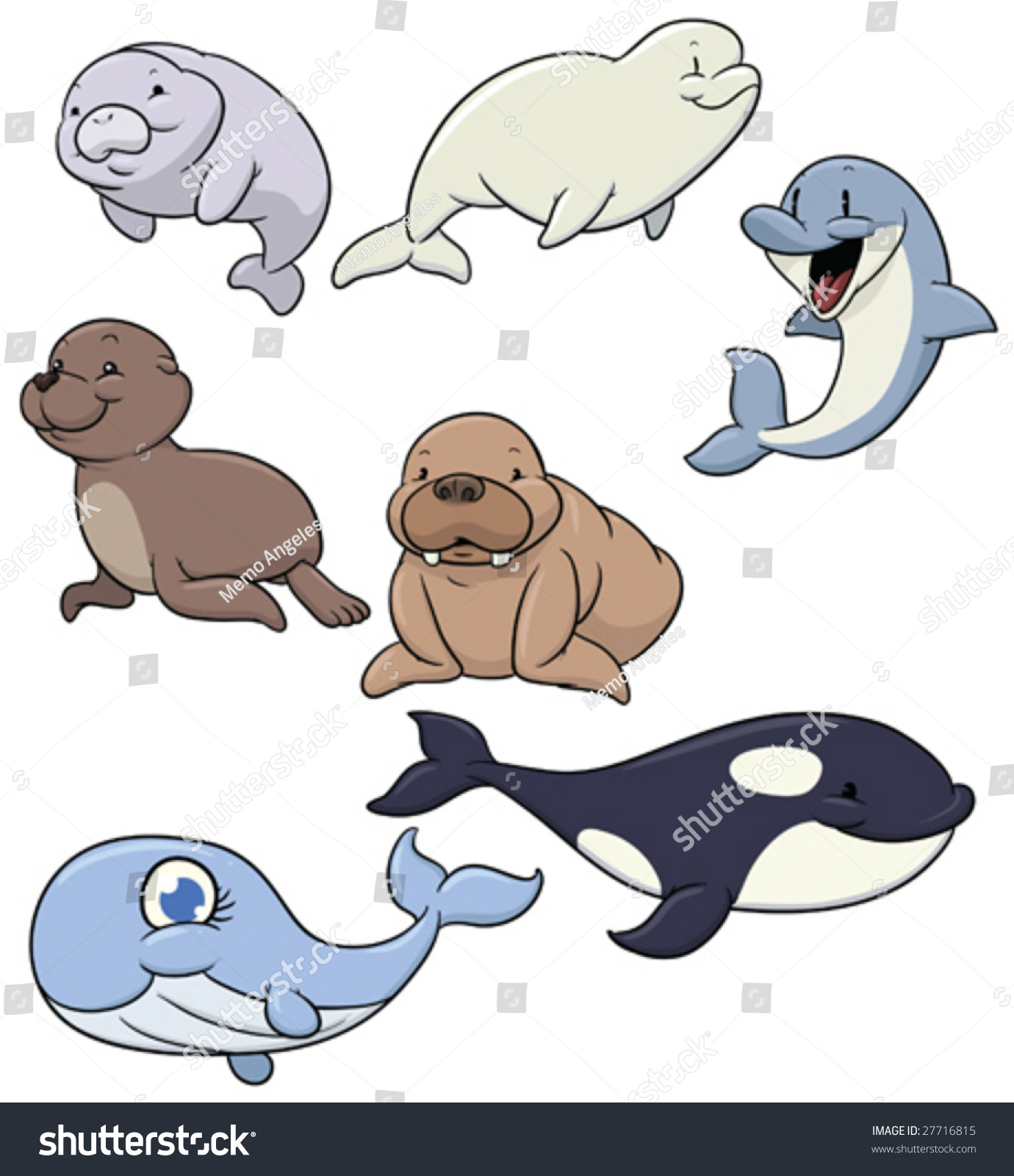 Cute Cartoon Sea Mammals All Different Stock Vector 27716815 - Shutterstock