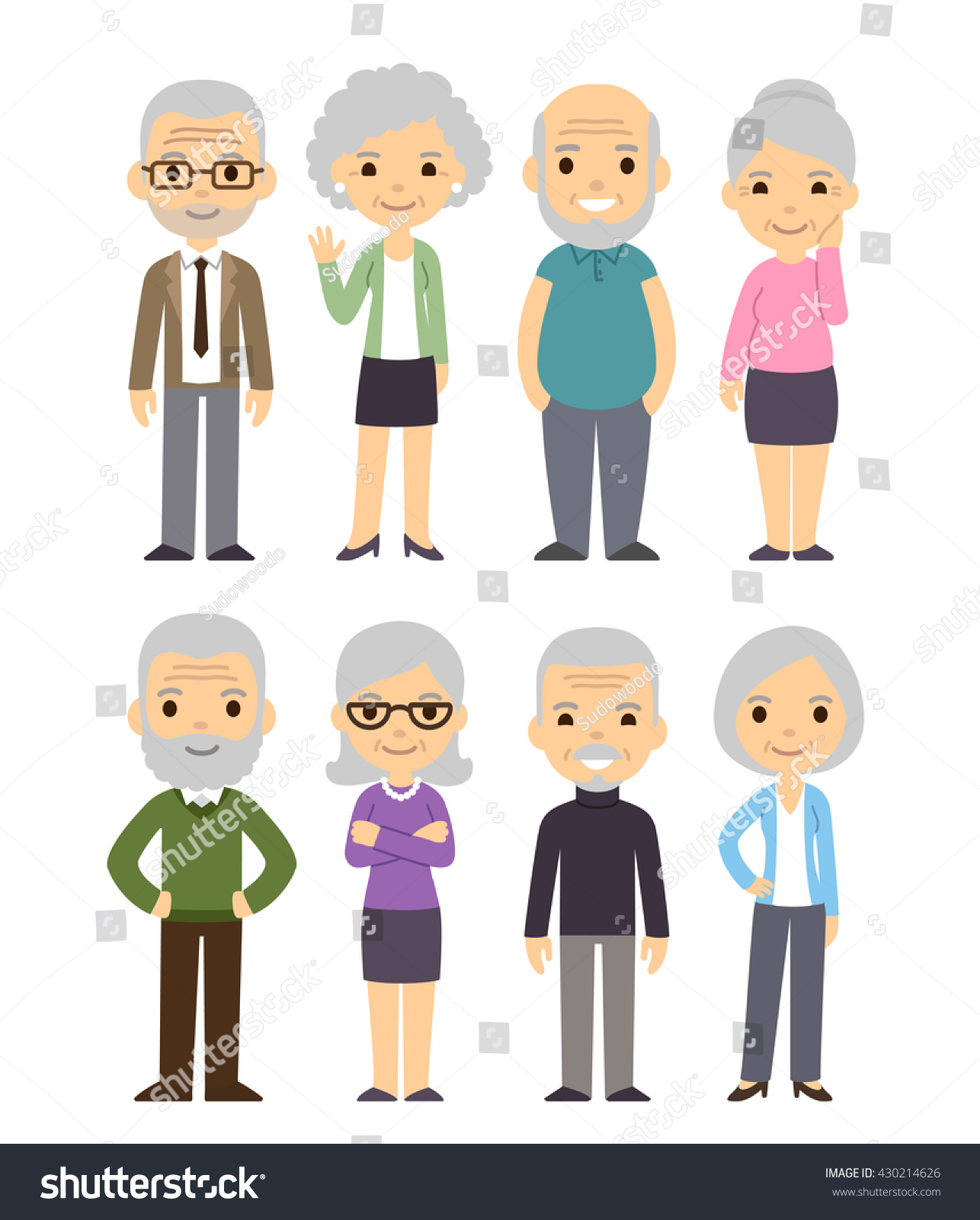 Cute Cartoon Senior People Set Happy Stock Vector 430214626 - Shutterstock