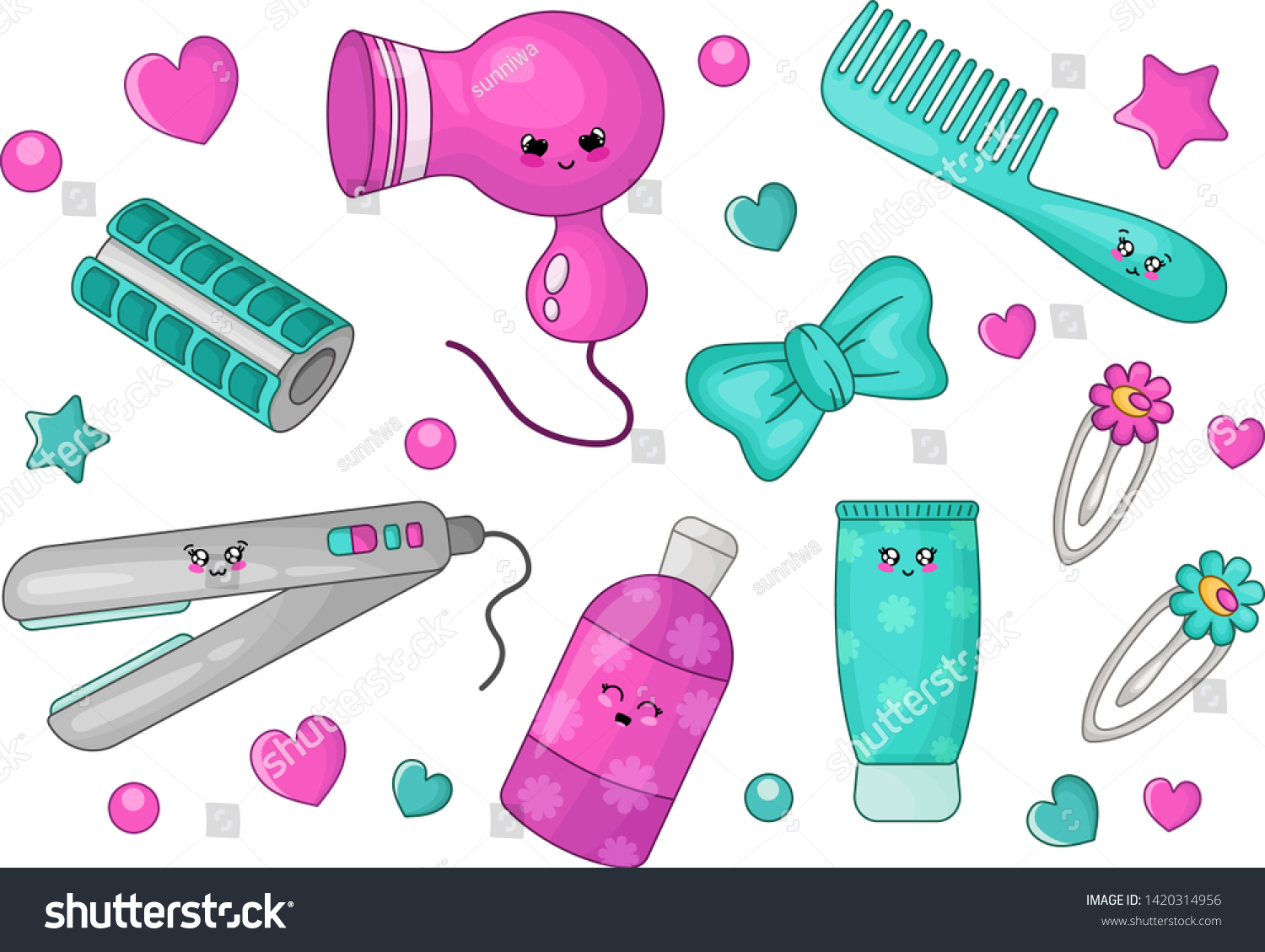 Download Cute Cartoon Set Kawaii Hairdressing Tools Stock Vector Royalty Free 1420314956