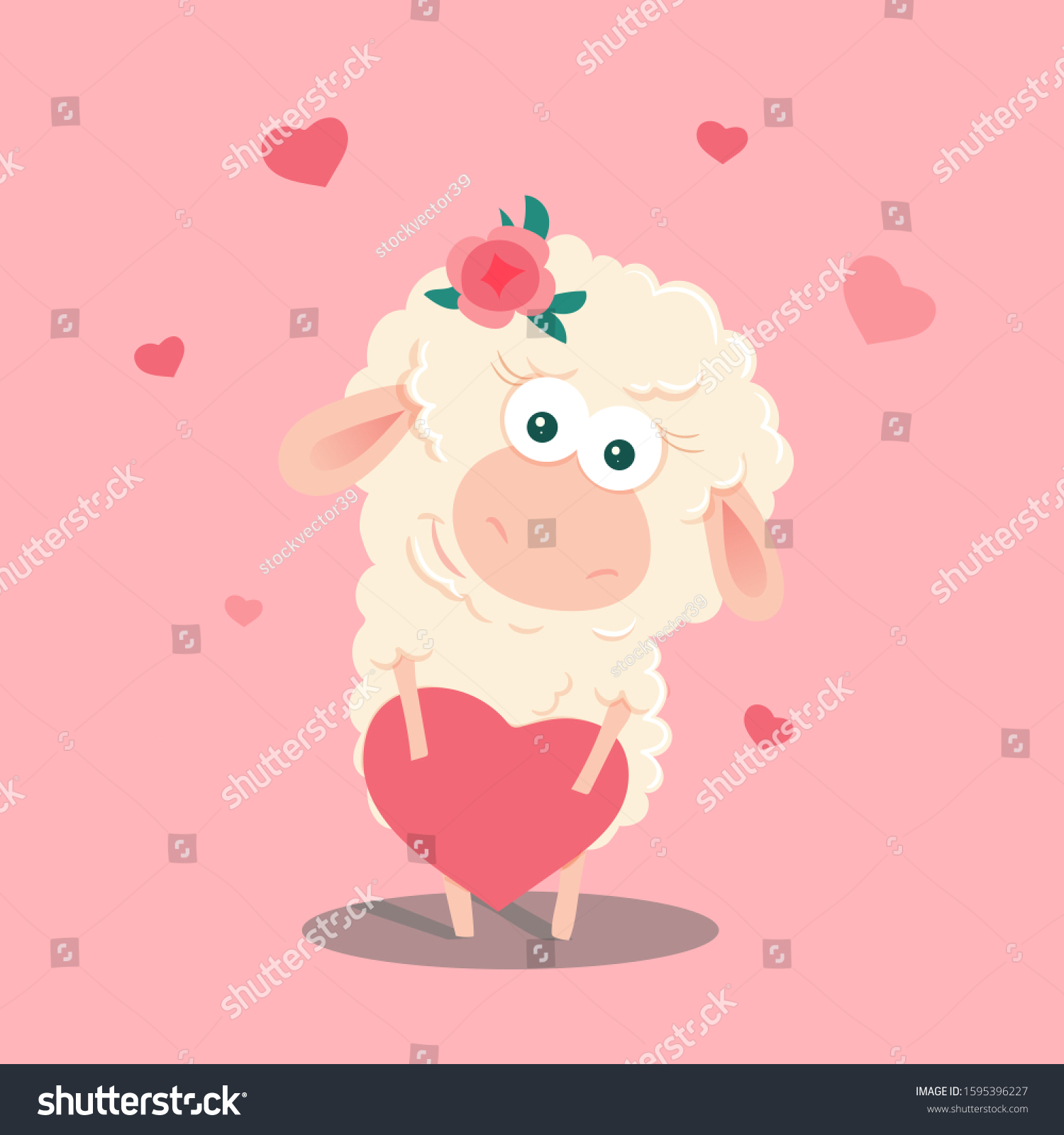 Cute Cartoon Sheep Heart Vector Illustration เวกเตอร์สต็อก ปลอดค่าลิขสิทธิ์ 1595396227 