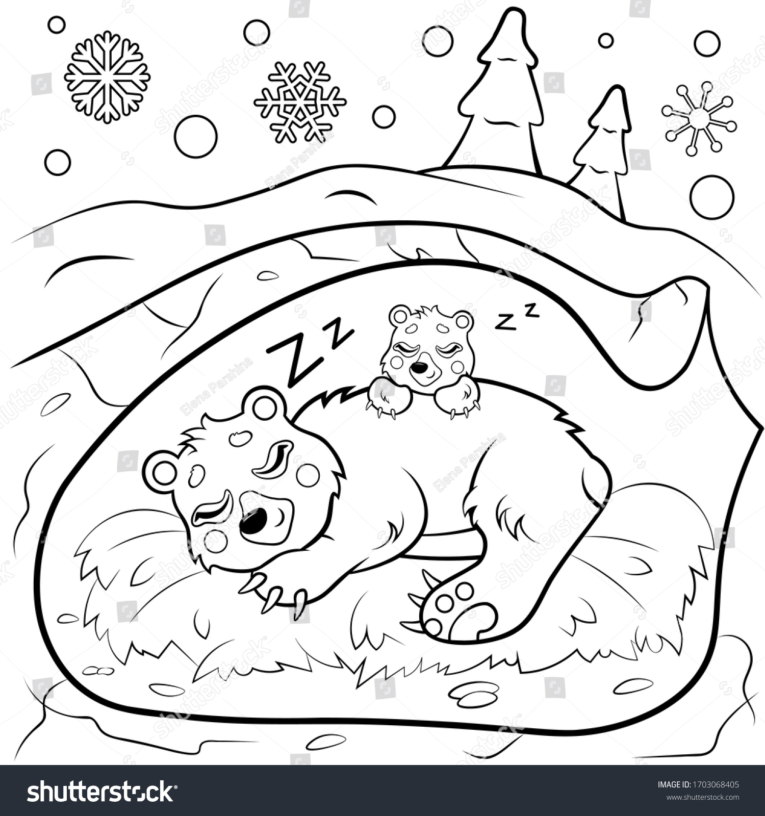 Cute Cartoon Sleeping Bears Den Winter Stock Vector Royalty Free ...