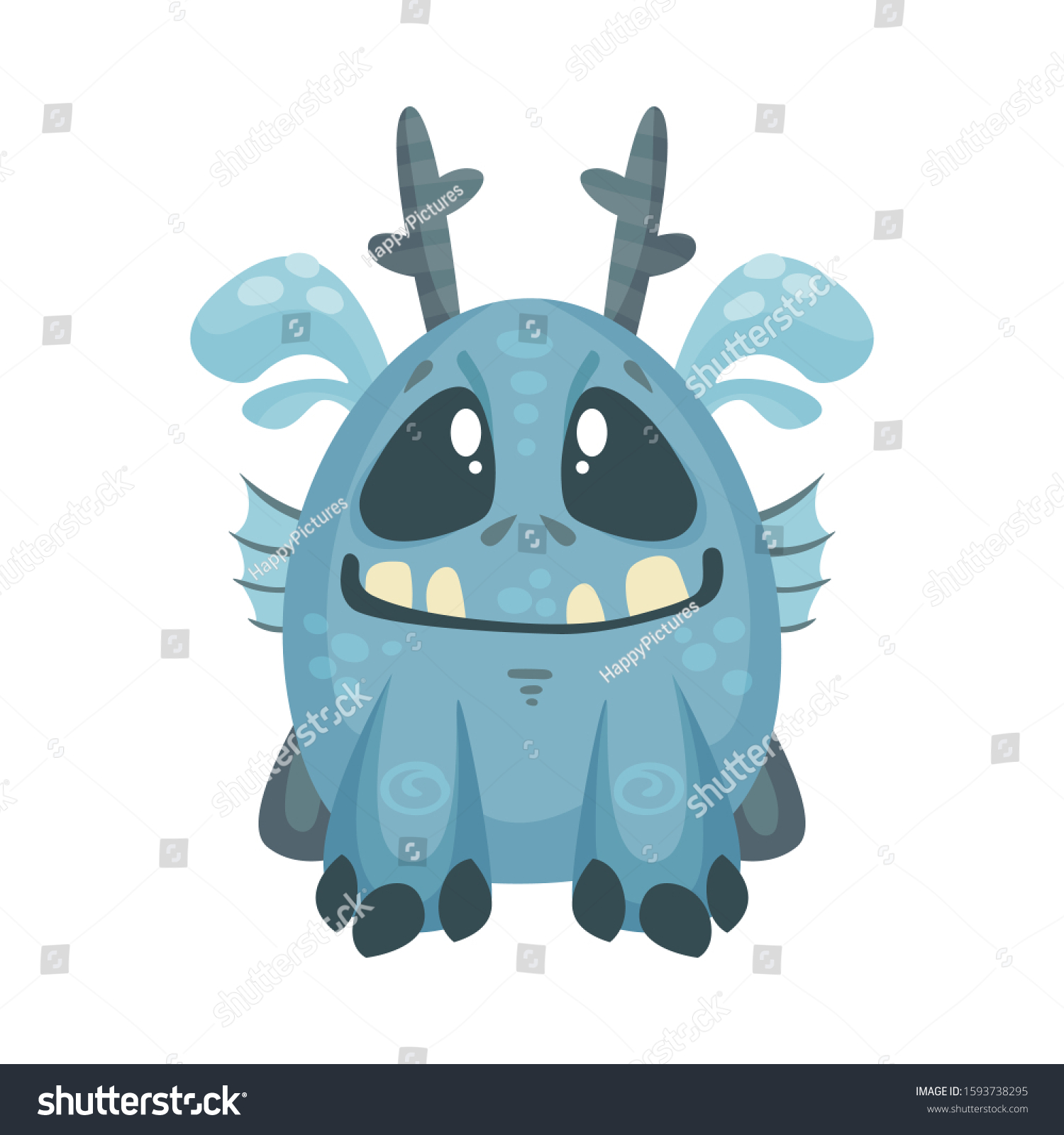 Cute Cartoon Smiling Monster Horns Vector Stock Vector Royalty Free Shutterstock