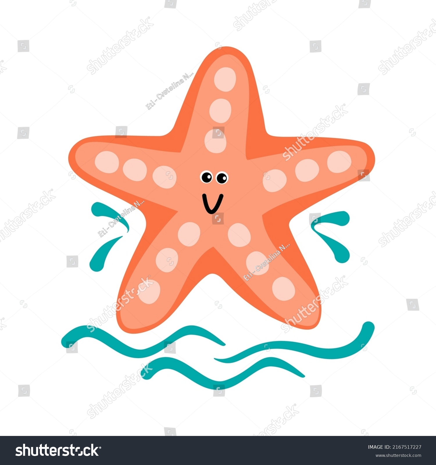 Cute Cartoon Starfish Vector Illustration Sea Stock Vector (Royalty