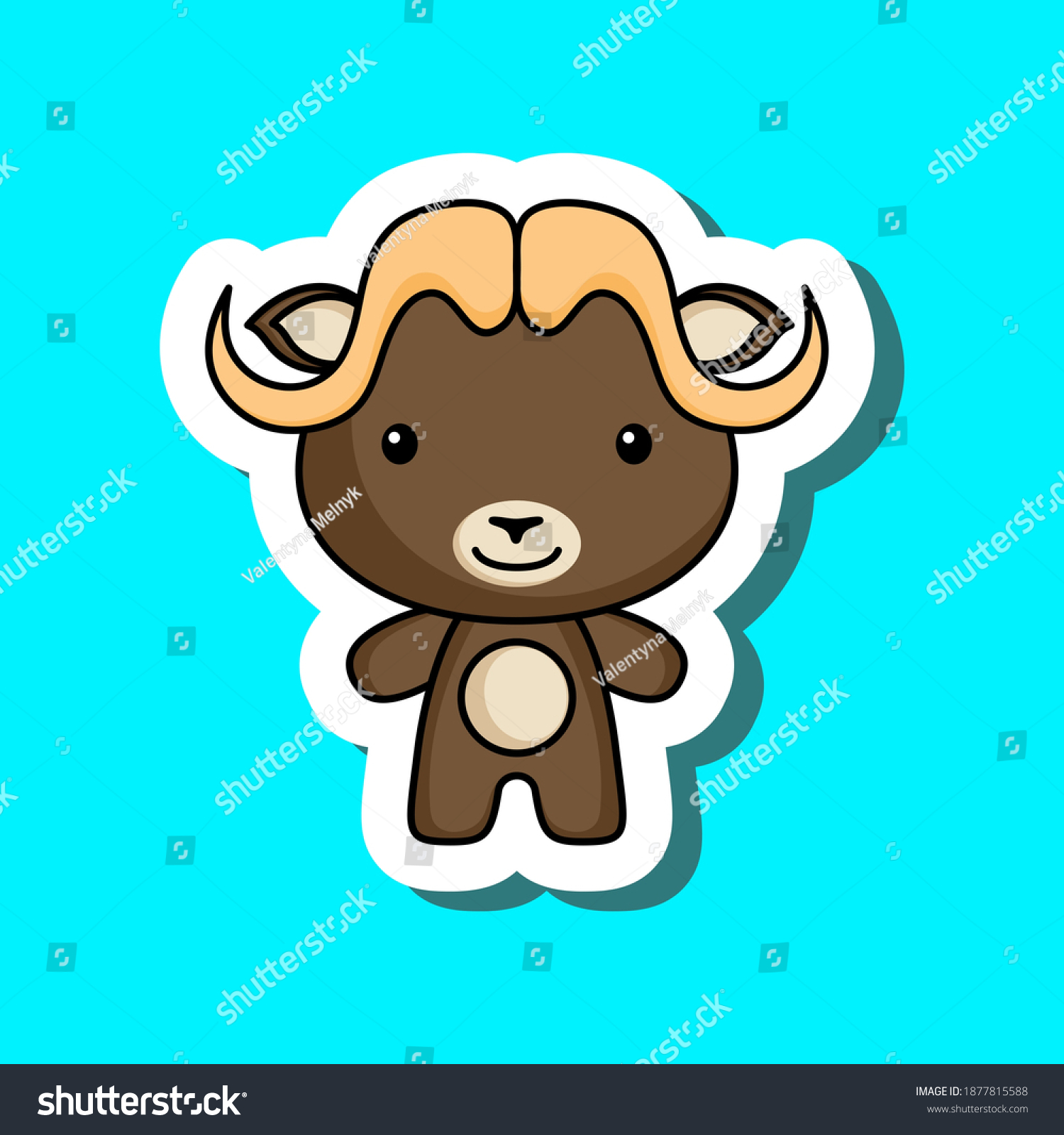 Cute Cartoon Sticker Little Musk Ox Stock Vector Royalty Free 1877815588 Shutterstock