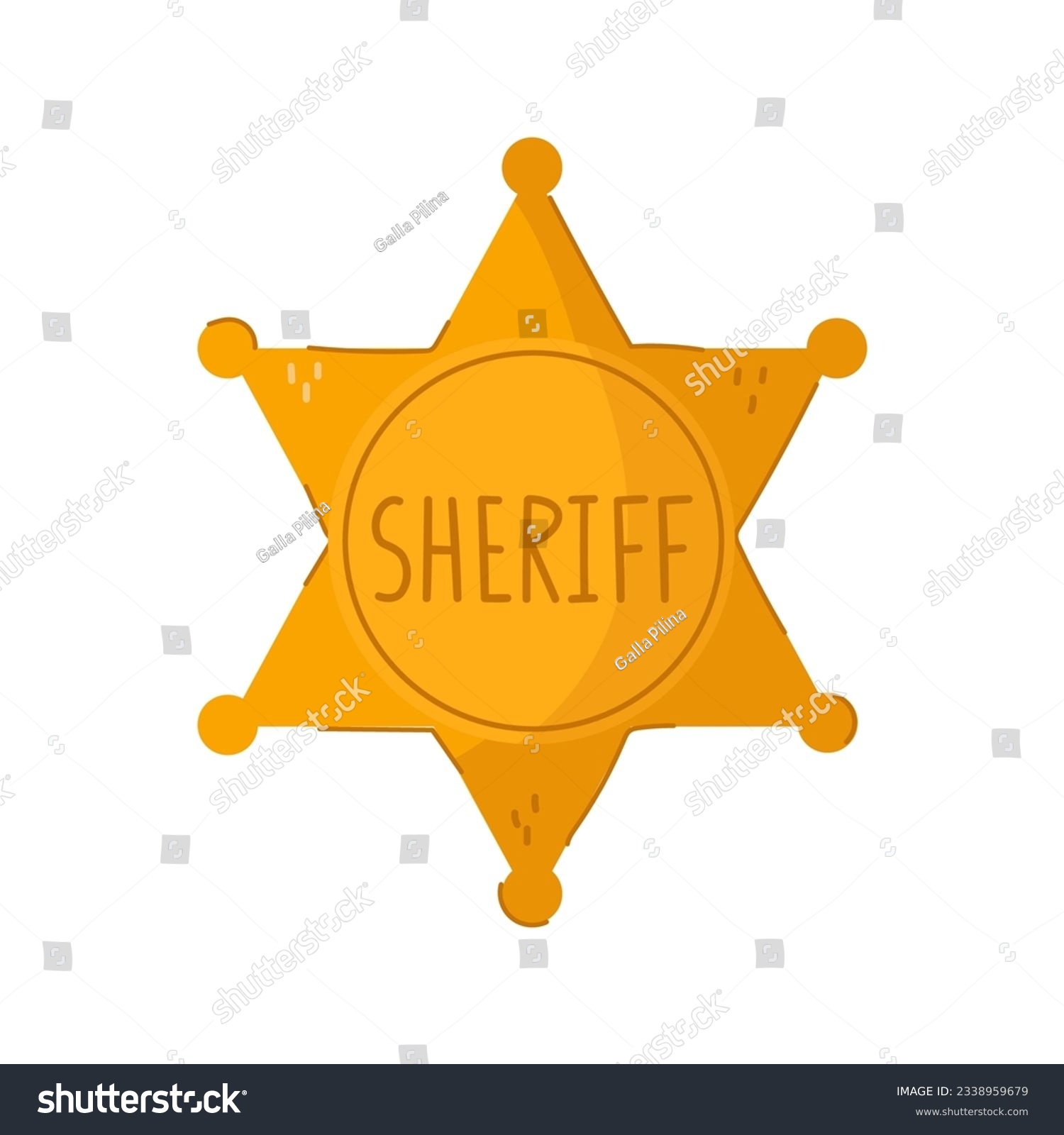 SVG of Cute cartoon style golden sheriff badge. svg