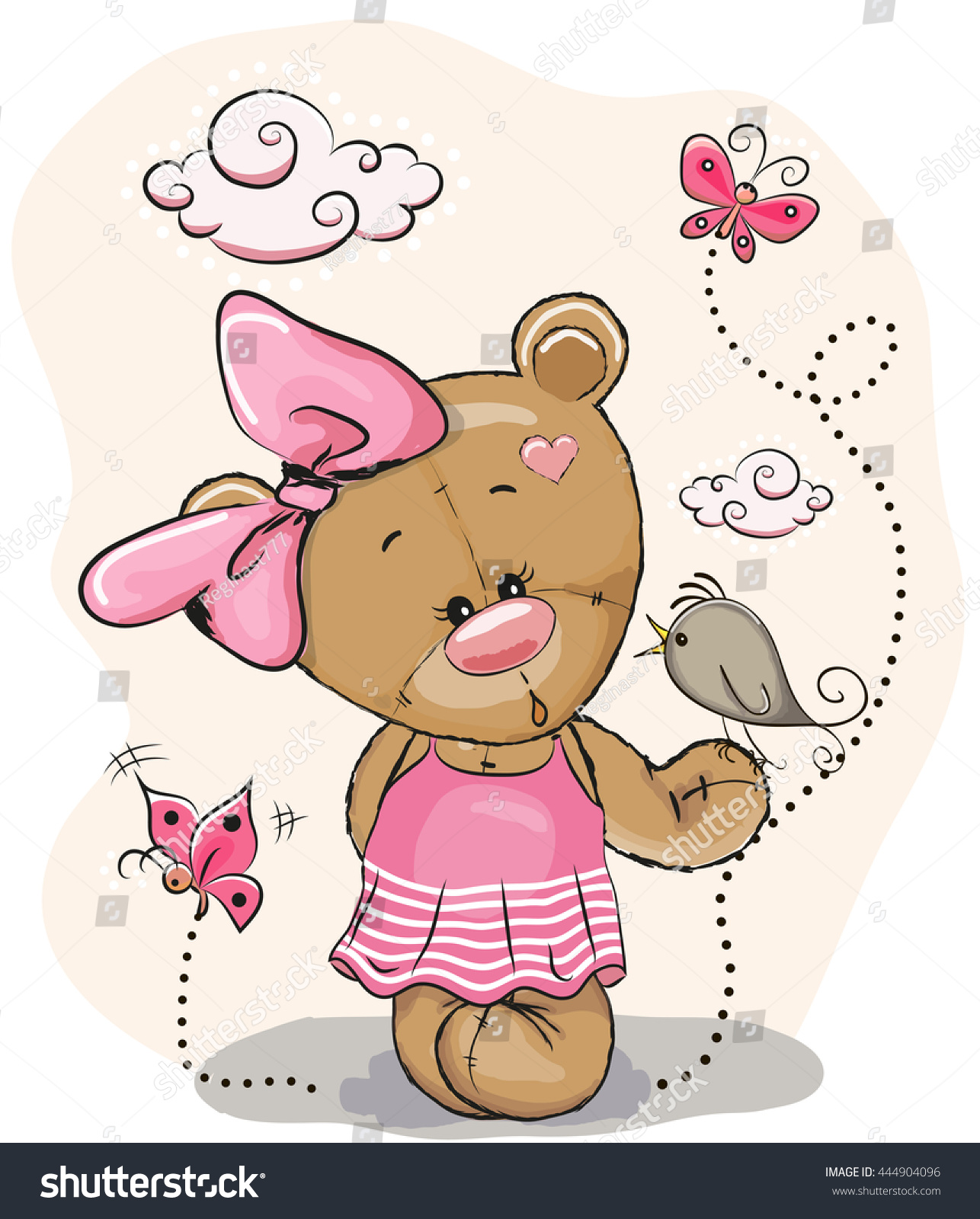 Cute Cartoon Teddy Bear Girl Bird Stock Vector Royalty Free 444904096